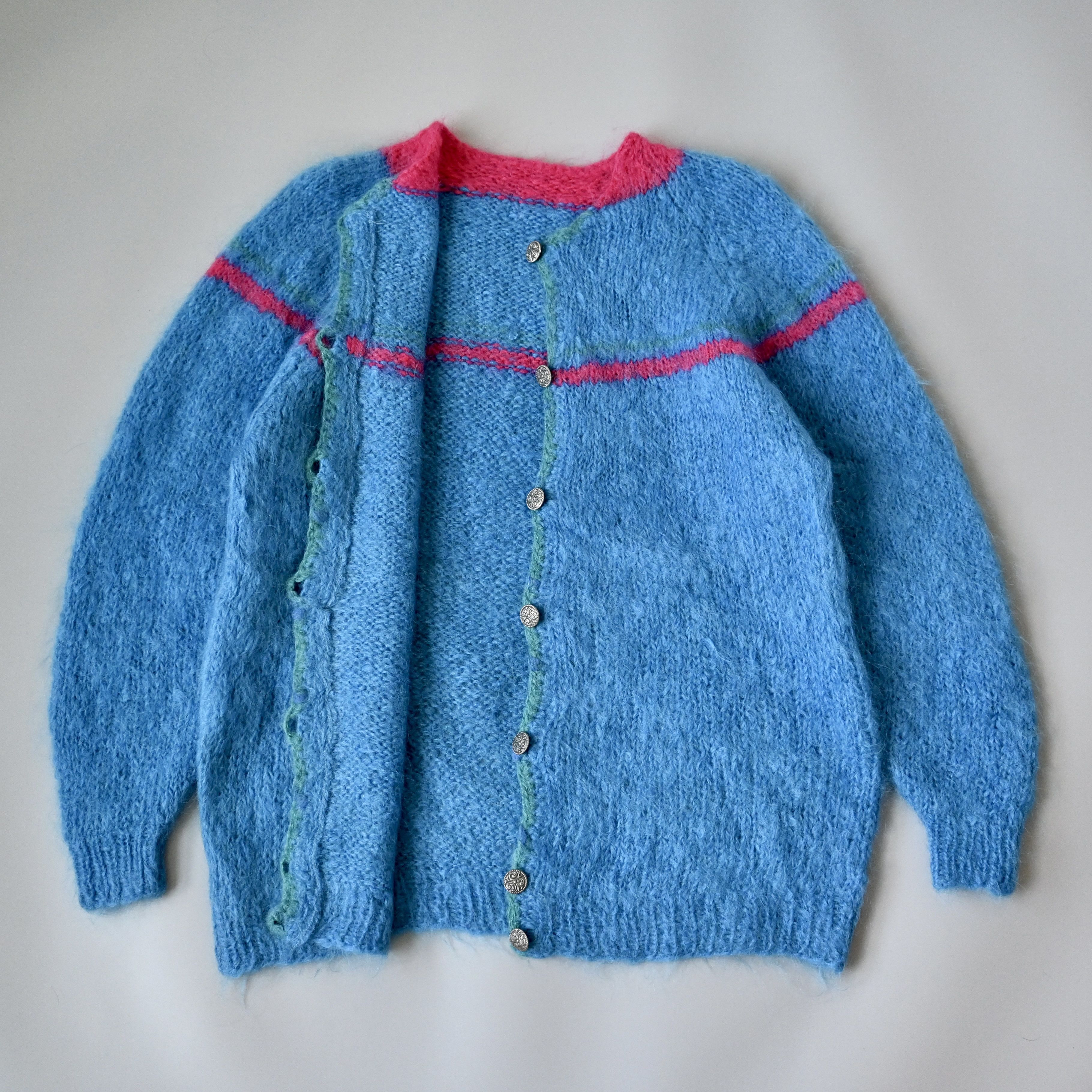Handmade Vintage 1980 - 90s Mohair-mix knit cardigan, mens L Size XXL / US 16-18 / IT 52-54 - 3 Thumbnail
