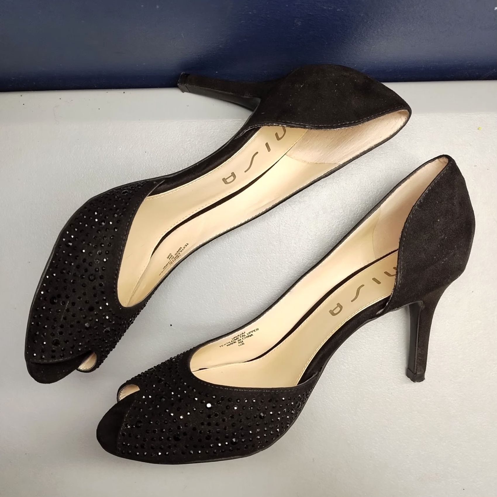 Vintage Unisa Juju Stiletto Pump Heels Womens US Size 8M Black Studded Peep Toe Slip On Size US 8 / IT 38 - 5 Thumbnail