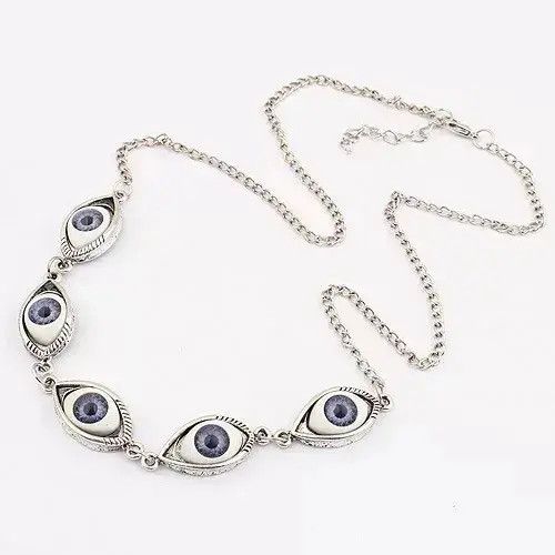 Jewelry Eye Ball Chain Silver Necklace Punk Art Trippy Evil Size ONE SIZE - 4 Thumbnail