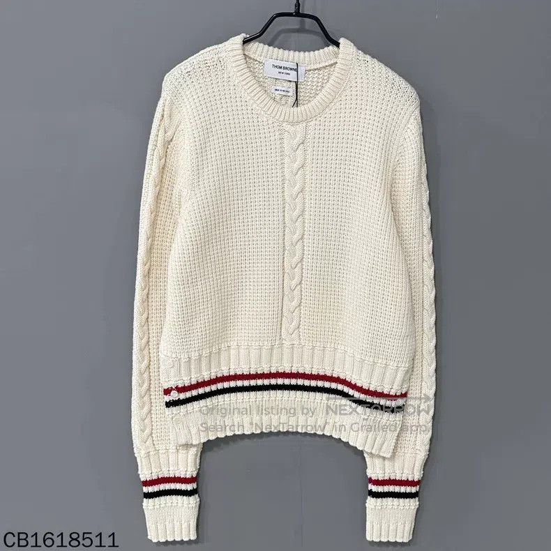 Thom Browne Thom Browne Striped Cable Knit Sweater Size US L / EU 52-54 / 3 - 1 Thumbnail