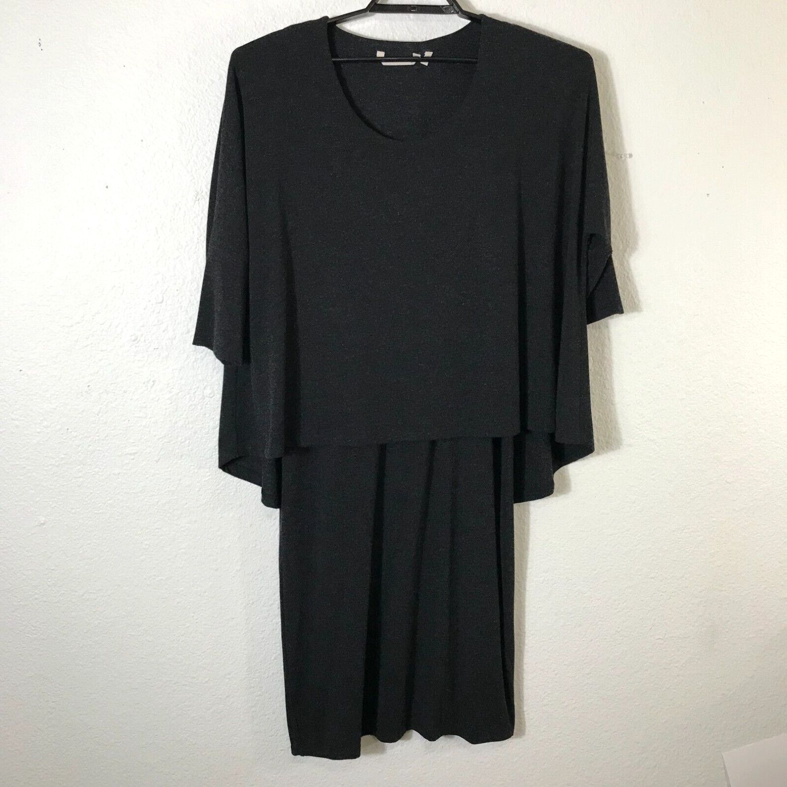 image of Vintage Soft Surroundings Dress Womens Medium Rayon Blend Layered Half Sleeve Dark Gray in White