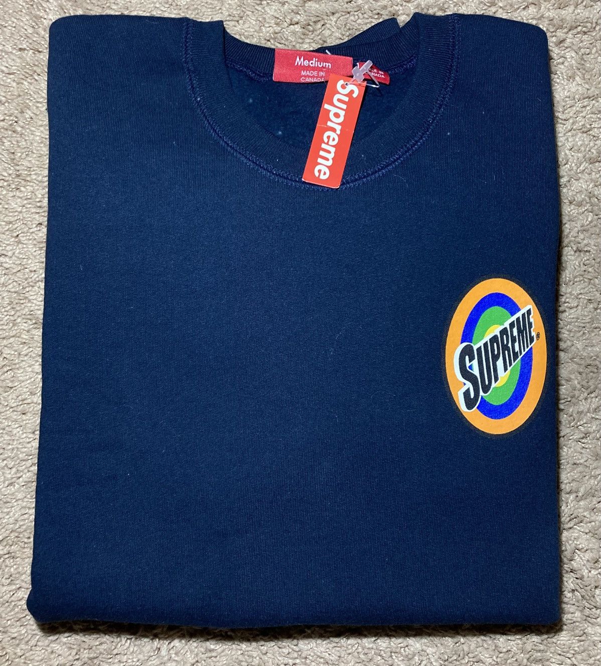 Supreme New SS16 Supreme Spin Crewneck Tide Spoof Parody 2016 Navy Size US M / EU 48-50 / 2 - 1 Thumbnail