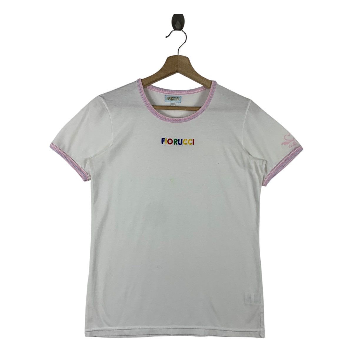 Fiorucci × Vintage Vintage FIORUCCI Centre embroidery multicolour spellout tee Size L / US 10 / IT 46 - 1 Thumbnail