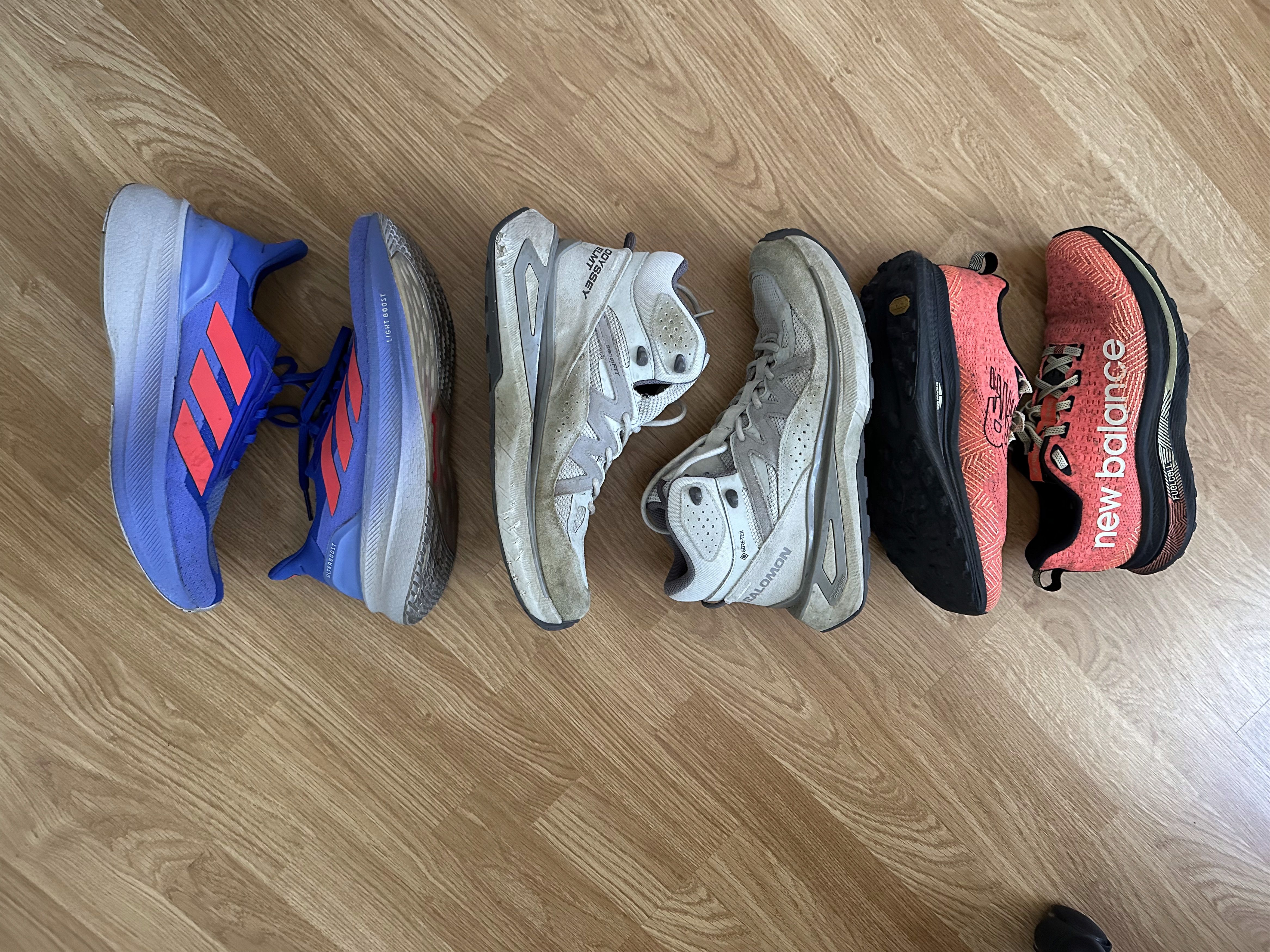 Salomon (3 pairs) Odyssey ELMT, UltraBOOST 5X, SC Trail Size US 10.5 / EU 43-44 - 8 Thumbnail
