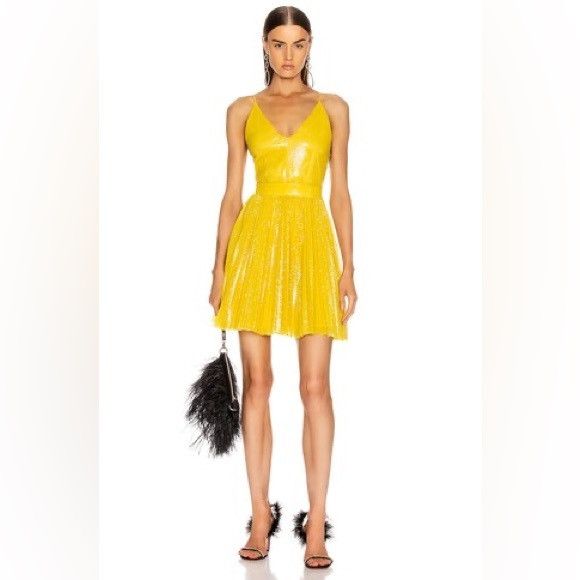 MSGM MSGM all over Yellow Sequin pleated skirt strap sleeve dress Size L / US 10 / IT 46 - 1 Thumbnail