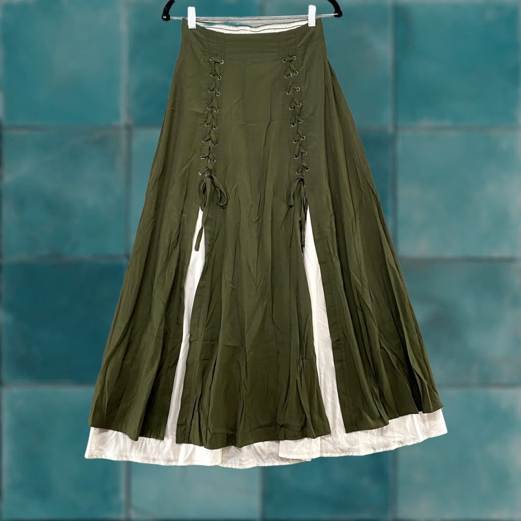 Vintage Scarlet Darkness Maxi Skirt Womens Small Green Lace Up Renfaire Gothic Size 28" / US 6 / IT 42 - 1 Thumbnail