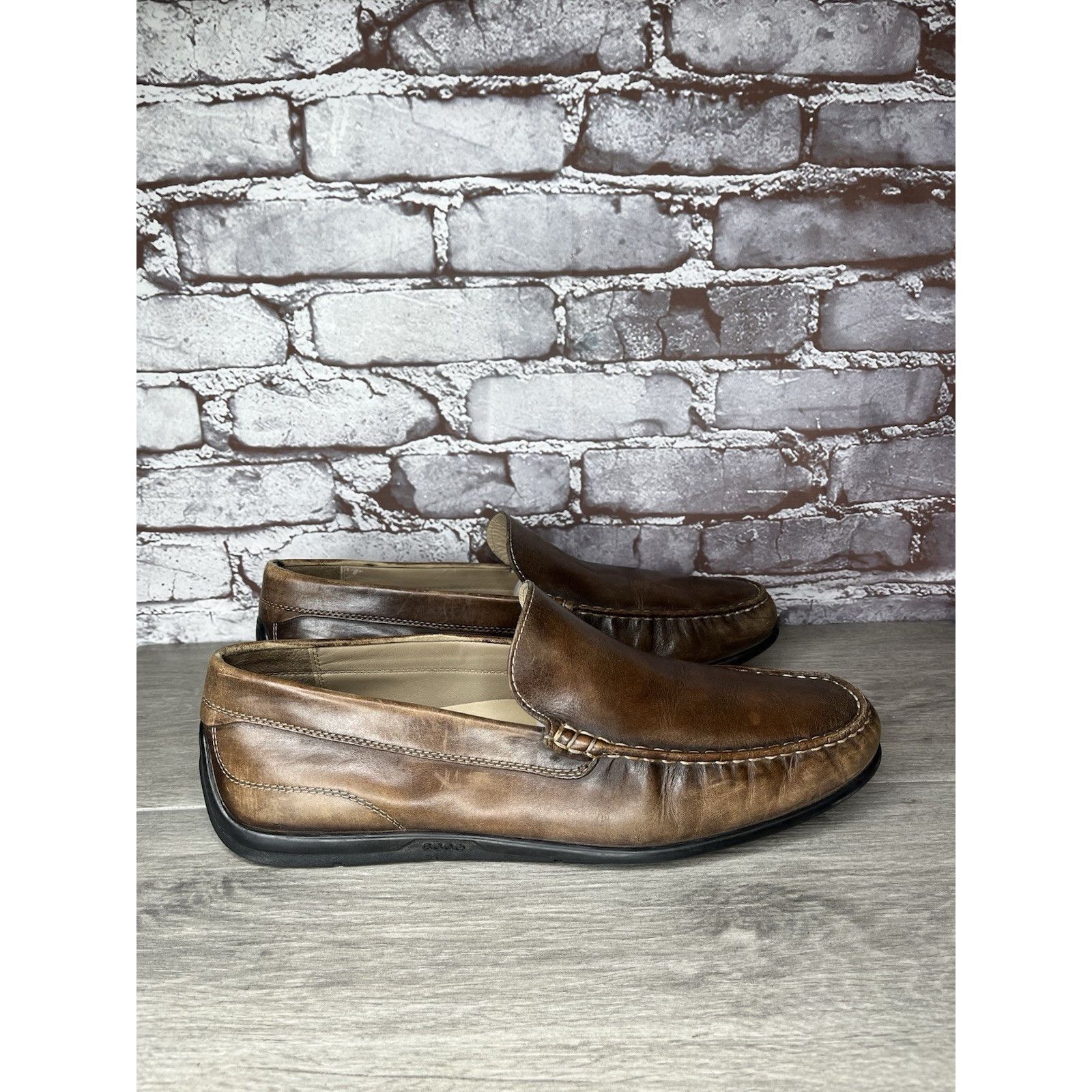 Ecco ECCO Brown Leather Slip On Casual Loafers Driving Shoes Men Size US 13 / EU 46 - 13 Thumbnail