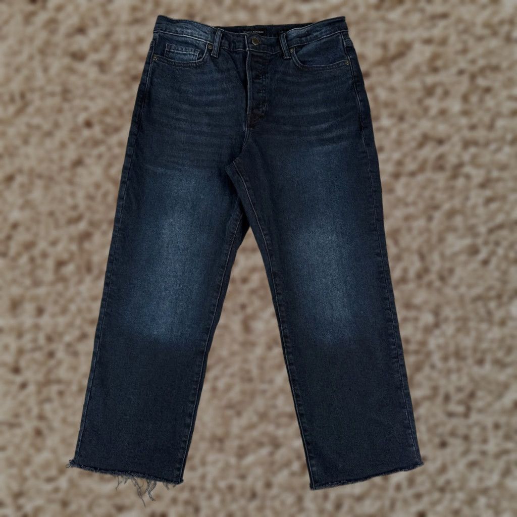 Banana Republic Banana Republic Jeans Women 29P Blue Denim High Rise Straight Raw Hem Dark 29x24 Size 29" - 1 Thumbnail