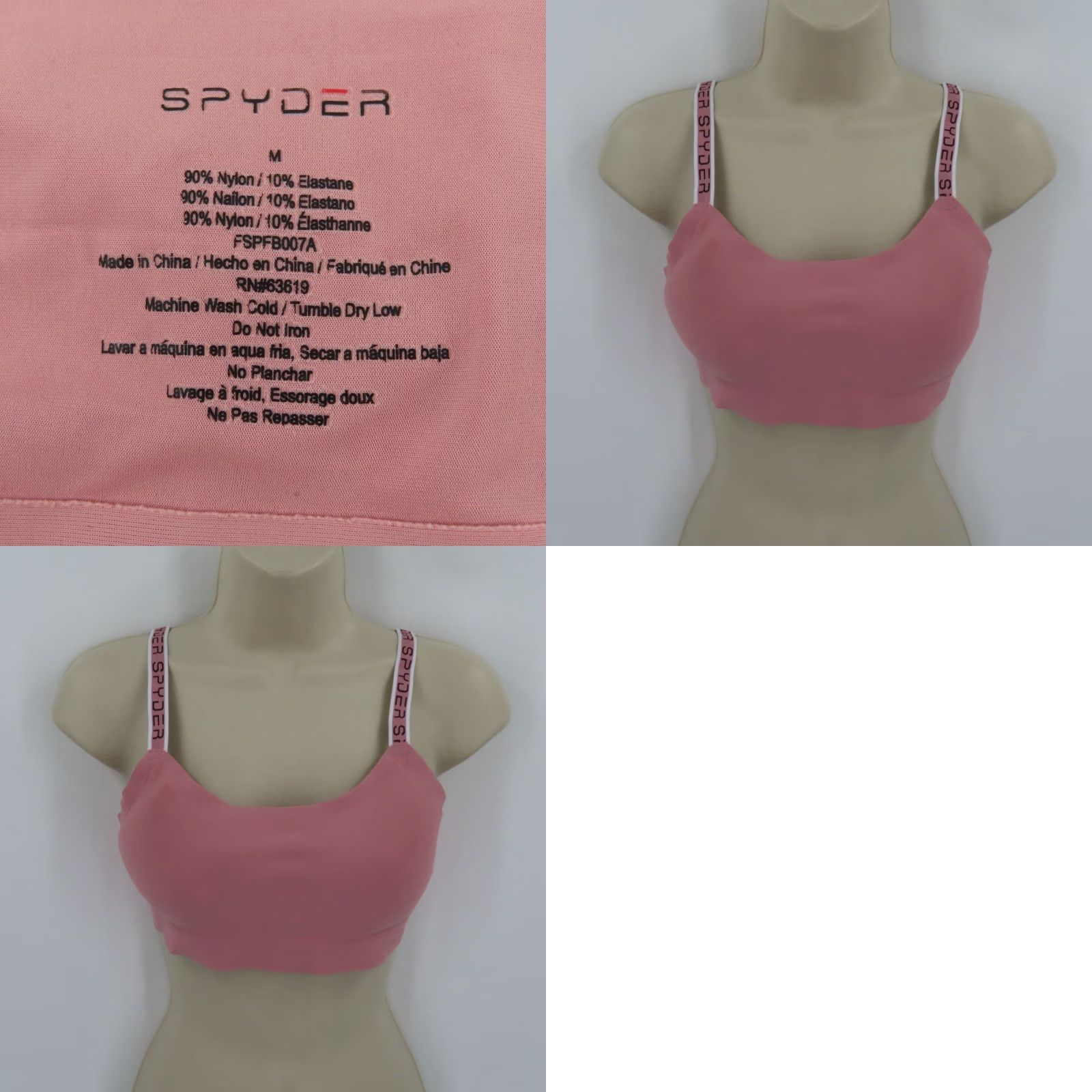 Spyder Spyder Womens Bra Bralette Wireless Pink Medium M Strap Removable Bust Pads Logo Strap Adjustable Pullover Sleeveless/Bralette Size ONE SIZE - 8 Thumbnail