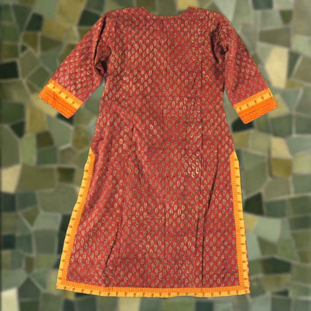 Vintage VINTAGE New VTG Made In India 100% Cotton Orange Red Floral Tunic Kurta Dress Women S Size S / US 4 / IT 40 - 1 Thumbnail