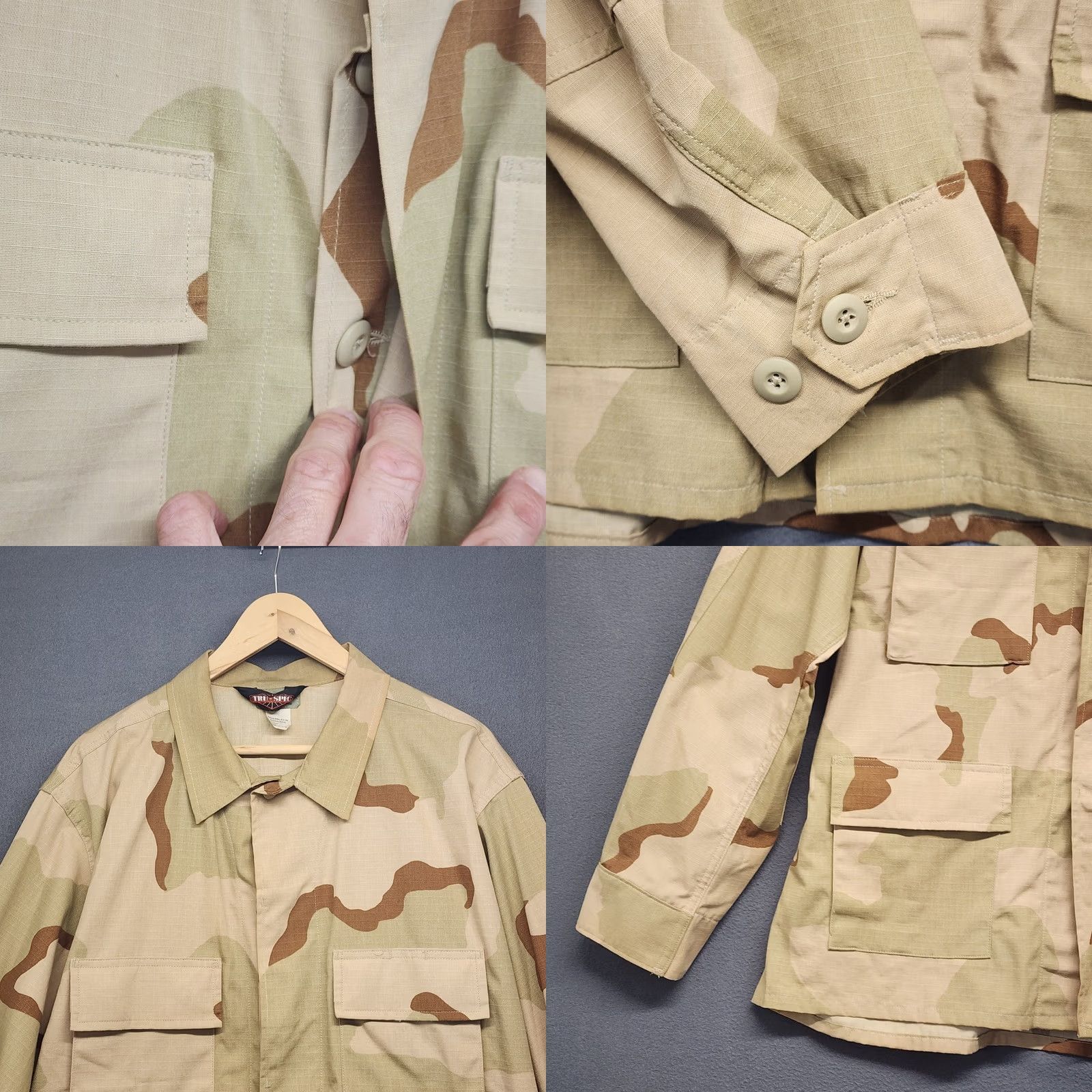 Vintage TRU-SPEC Desert Camo BDU Shirt Jacket DCU Coat Large Regular Camouflage Long Sleeve Button-Up Mens Brown Size US L / EU 52-54 / 3 - 8 Thumbnail
