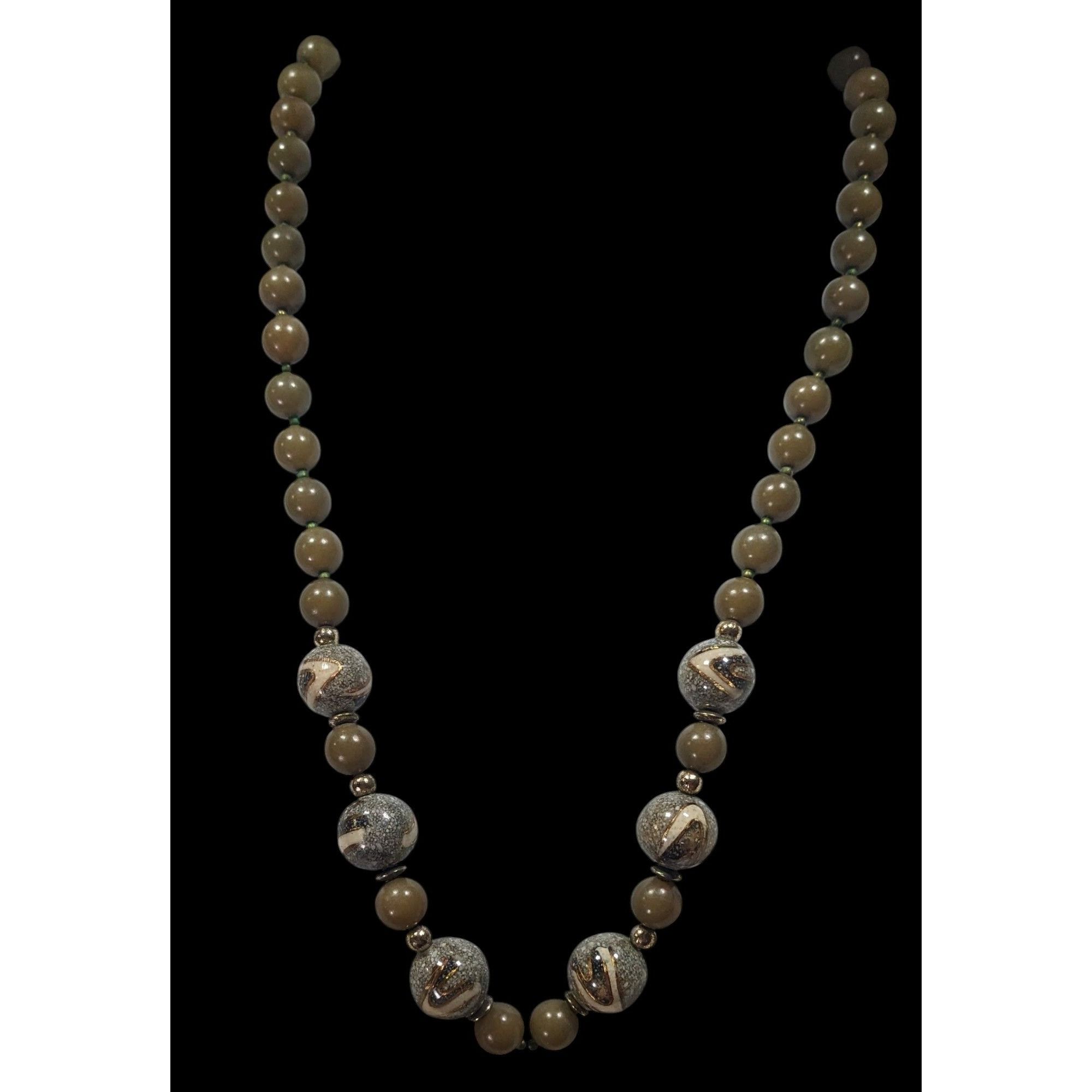 Other Retro Green And Grey Beaded Necklace With Crushed Stone Acce Size ONE SIZE - 2 Thumbnail
