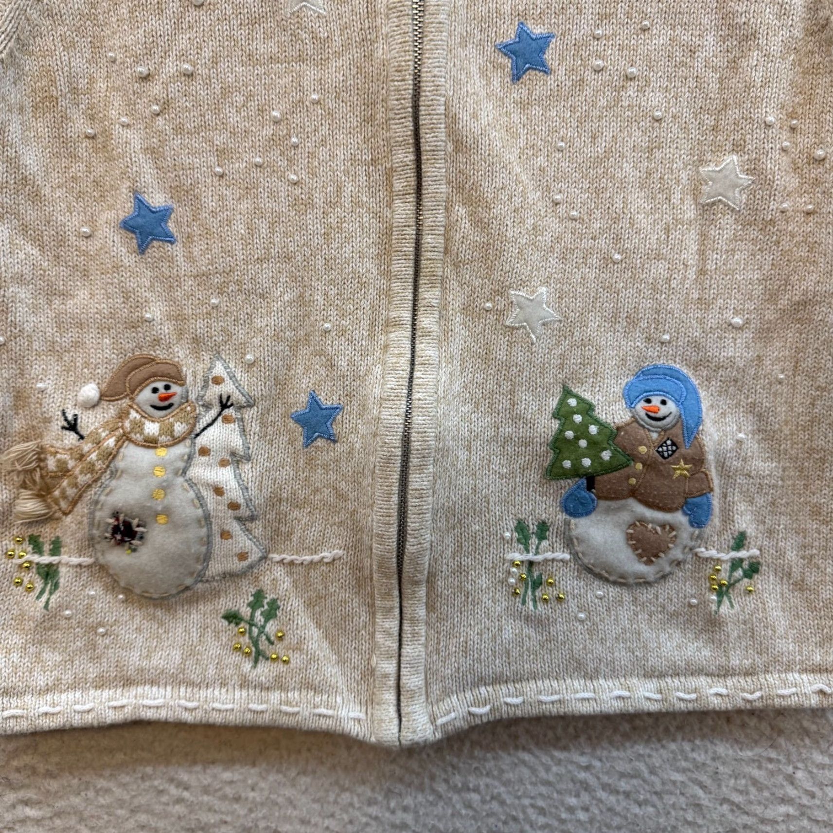 Vintage VINTAGE Pappagallo Christmas Sweater Vest Shirt Women Medium Beige Mock Neck Knit Snowman Winter Size M / US 6-8 / IT 42-44 - 4 Thumbnail