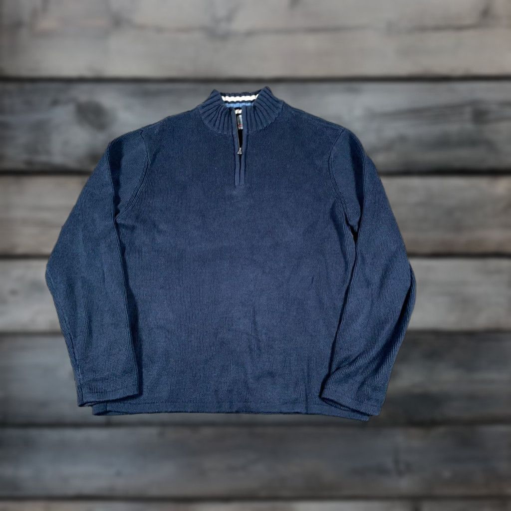 Vintage VINTAGE Aeropostale Sweater Adult Large Dark Blue 1/4 Zip Chunky Knit Cotton 90s Mens Size US L / EU 52-54 / 3 - 1 Thumbnail