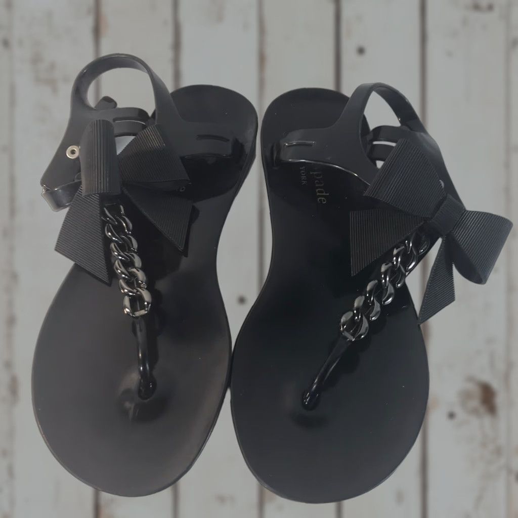 Vintage KATE SPADE NEW YORK Jelly Thong Sandals Bow Adjustable Buckle Womens Size 5 Black Size US 5 / IT 35 - 1 Thumbnail