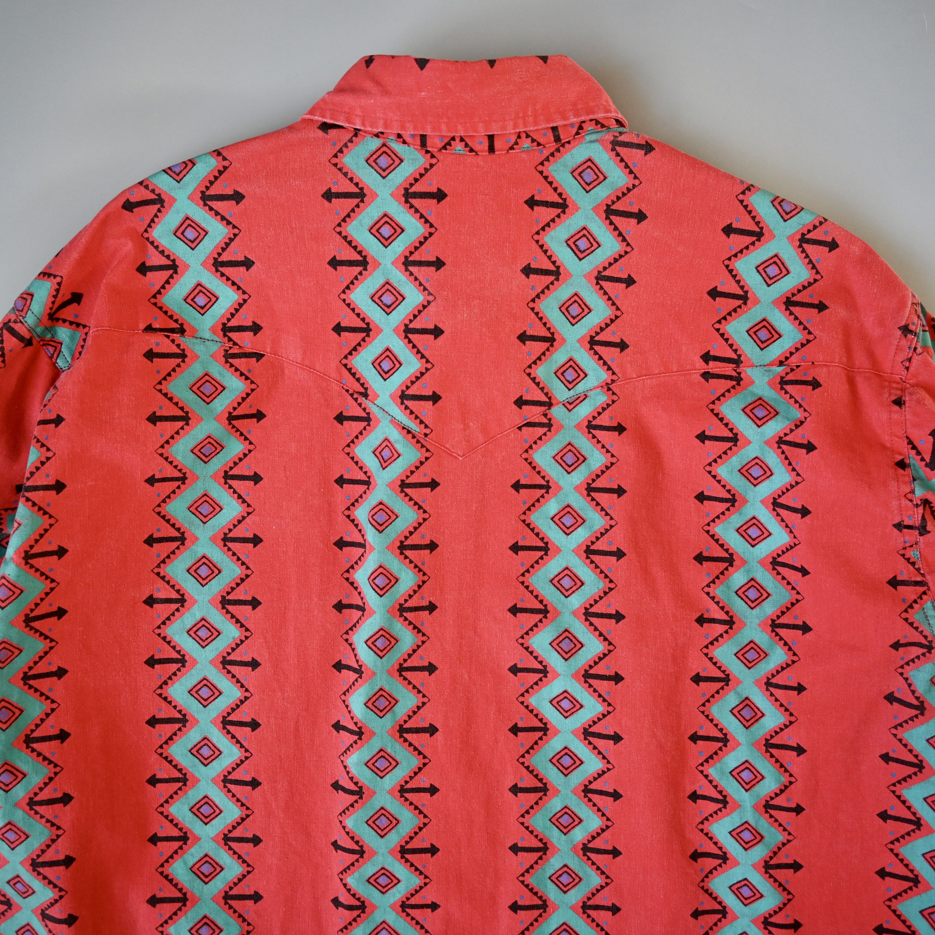 Vintage VTG Wrangler brushpopper shirt Aztec Navajo poppy red 16.5 Size US L / EU 52-54 / 3 - 5 Thumbnail