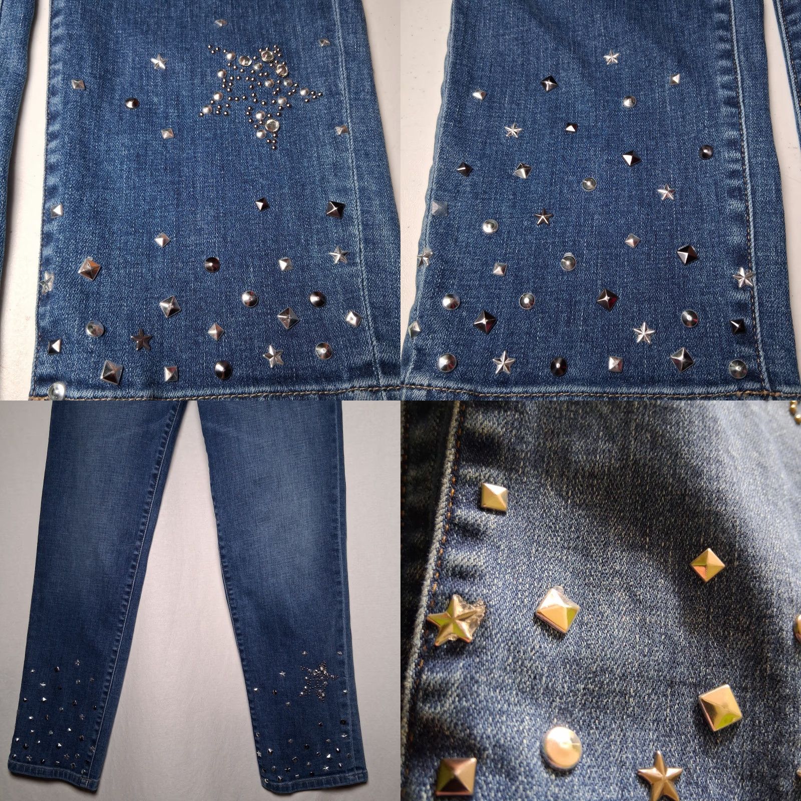 Karl Lagerfeld Karl Lagerfeld Jeans Women 29x27 Straight Leg Studded Rhinestone Star Whiskered Blue Denim 5-Pocket Design Womens Size 29" - 8 Thumbnail