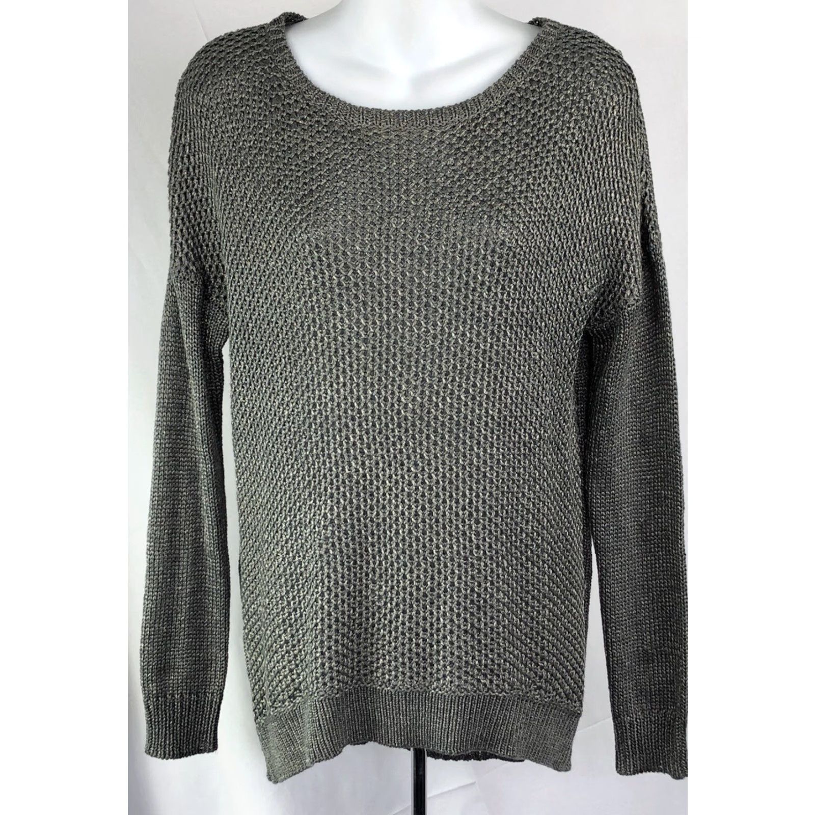 Vintage Grace Elements Sweater L Gray Pewter Scoop Neck Long Sleeve Asymmetrical Hem Women Clothing Bohemian Gothic Grunge Style Pullover Comfort Knit Size L / US 10 / IT 46 - 6 Thumbnail