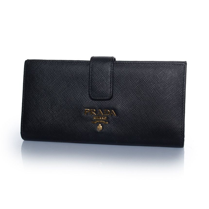 Prada, Black Saffiano Leather Wallet, Women's