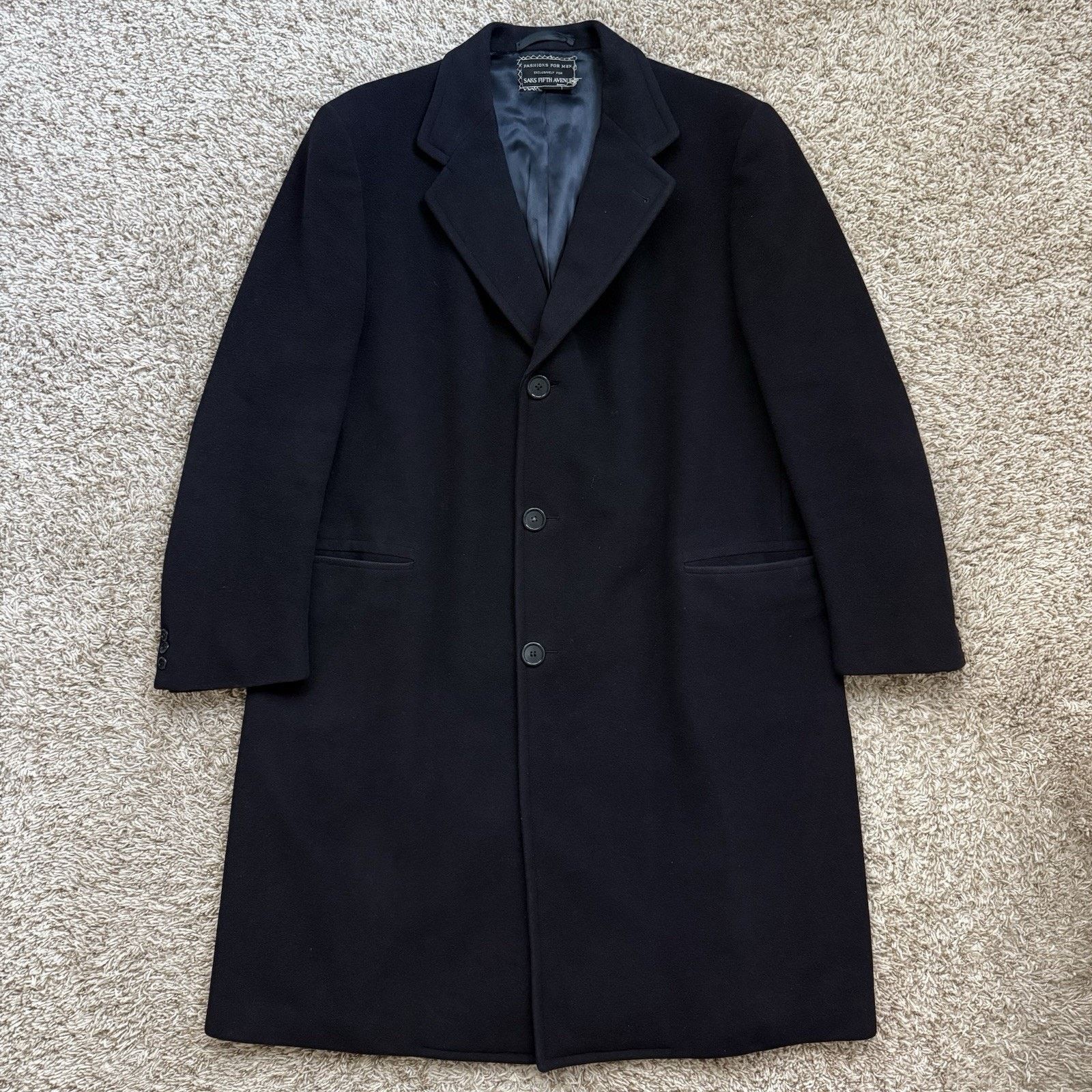 Saks Fifth Avenue × Vintage Vintage Saks Fifth Avenue 100% Pure Wool Black Trench Coat Size US L / EU 52-54 / 3 - 9 Thumbnail