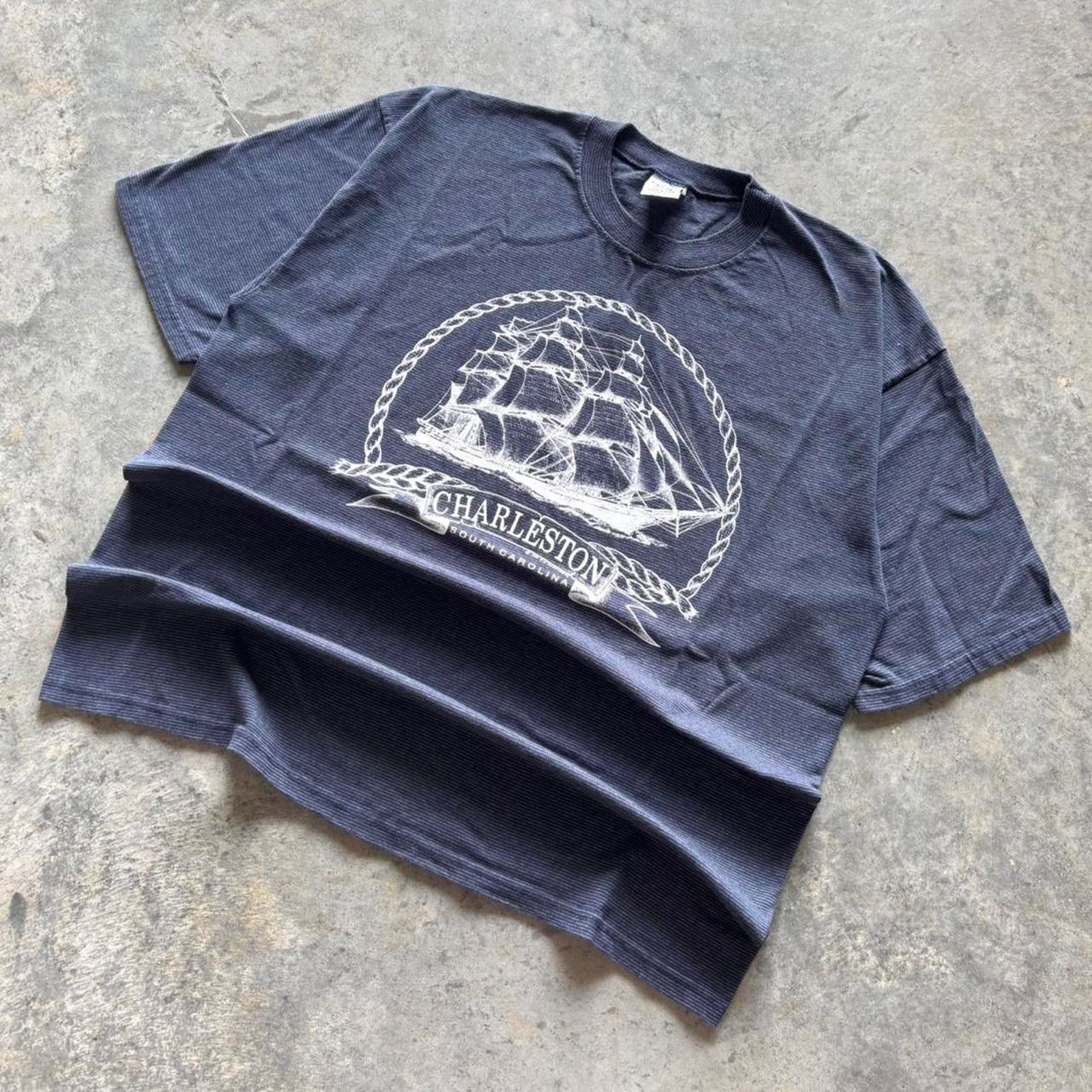 Japanese Brand × Vintage Vintage 90s Charleston South Carolina Striped T-shirt Size US XL / EU 56 / 4 - 1 Thumbnail