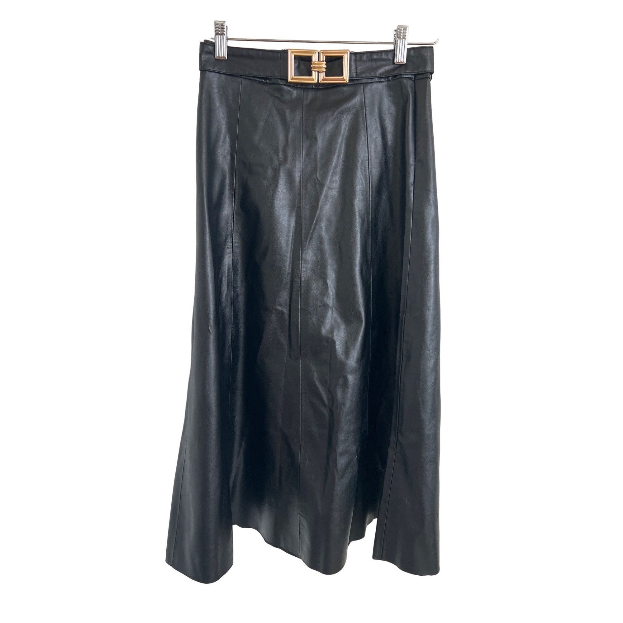 Zara Zara Black Faux Leather Belted Skirt Size 27" / US 4 / IT 40 - 1 Thumbnail