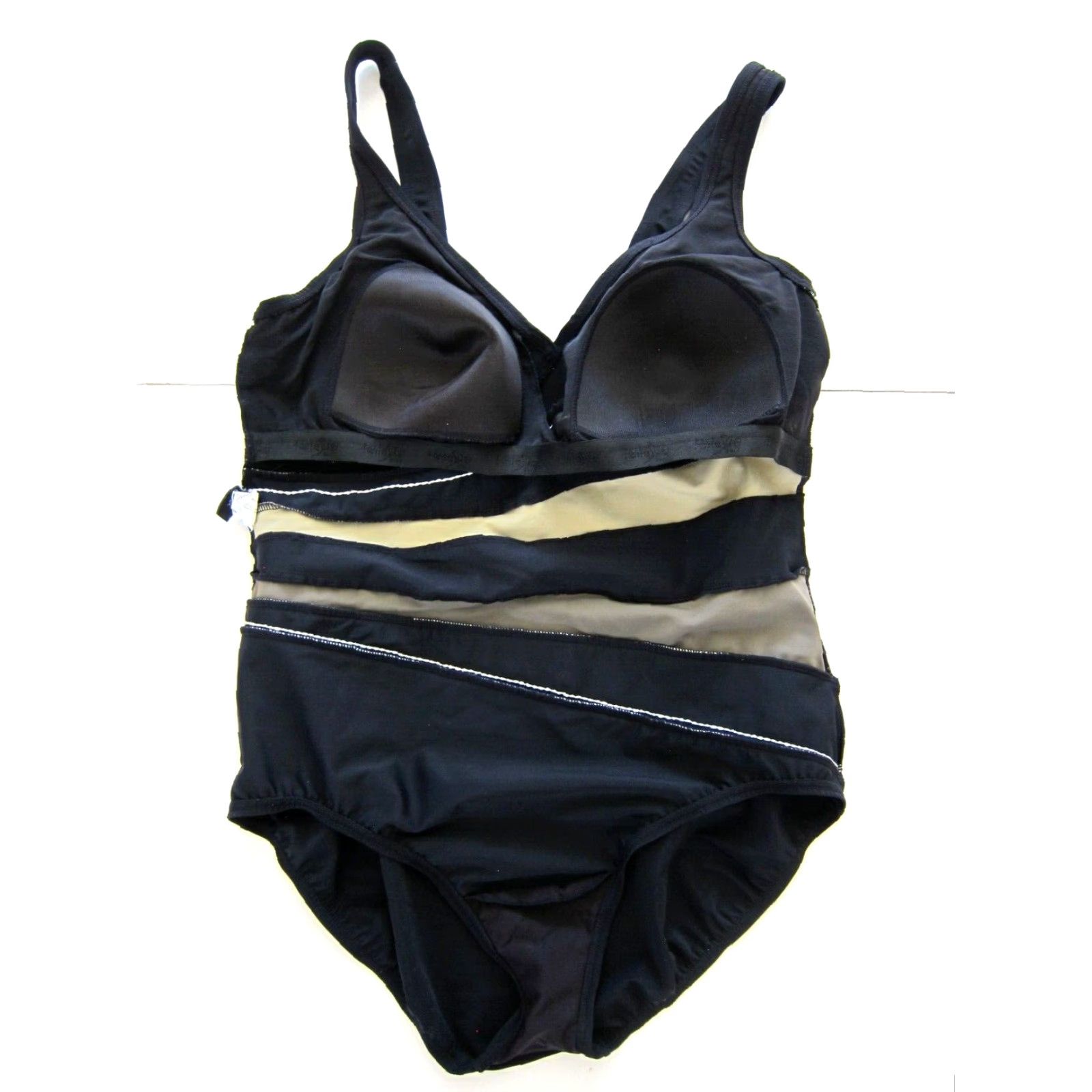 Vintage Fantasizer Black Brown Stripe Slimming Built In Bra One Piece Swimsuit 16 Size ONE SIZE - 6 Thumbnail