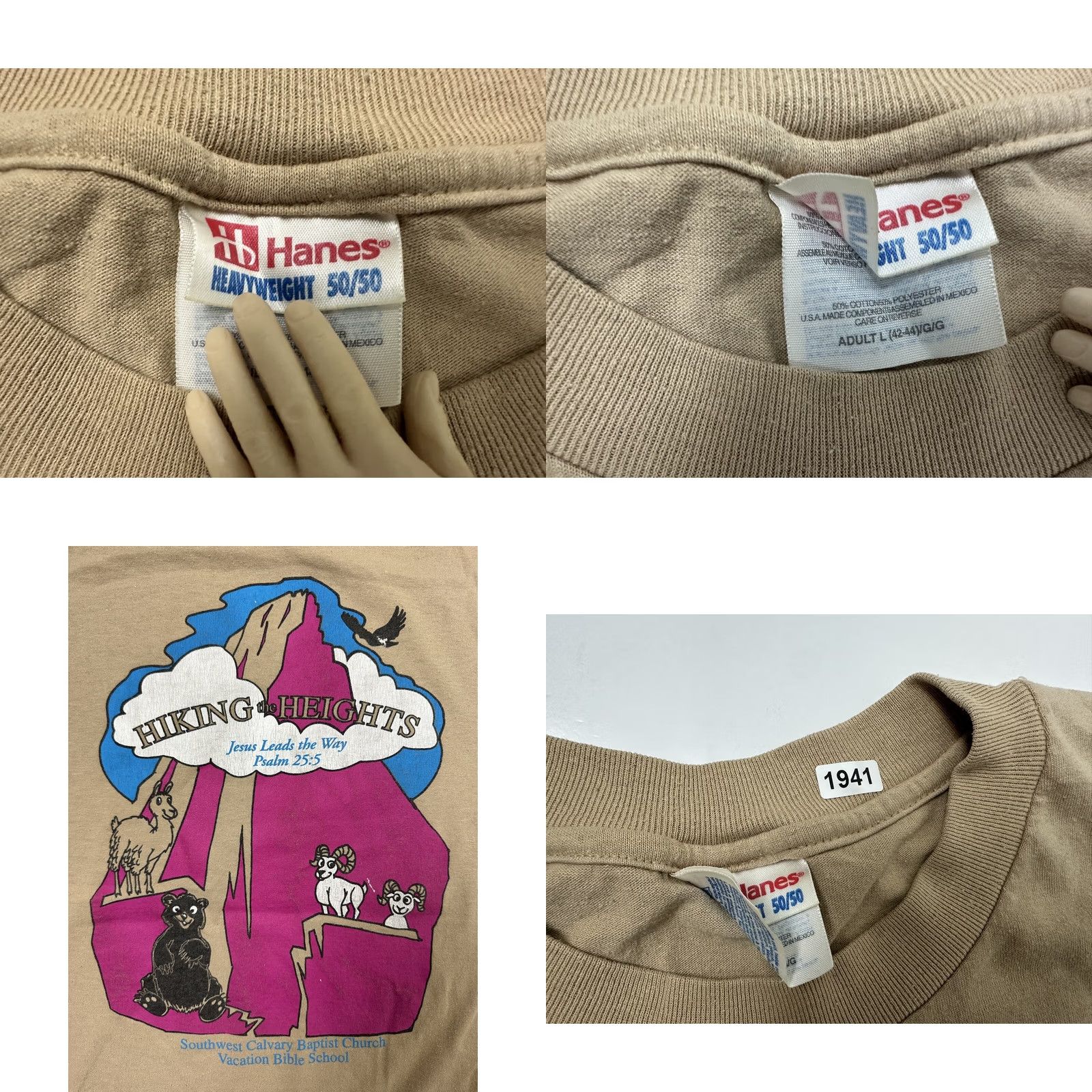 Hanes VINTAGE 90s Bible School Shirt Adult Large Jesus Nature Animals Hiking Brown Size US L / EU 52-54 / 3 - 9 Thumbnail