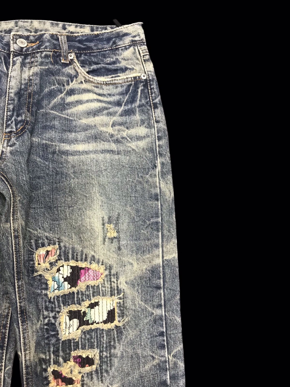 Designer 💥DENIM ART💥PLAYCHESS Rare Distressed Boro Style Denim F177 Size US 31 - 4 Thumbnail
