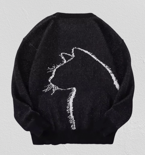 Japanese Brand Street Black Cat Pattern Sweater Jacquard Knit Sweatshirt Size US S / EU 44-46 / 1 - 2 Thumbnail