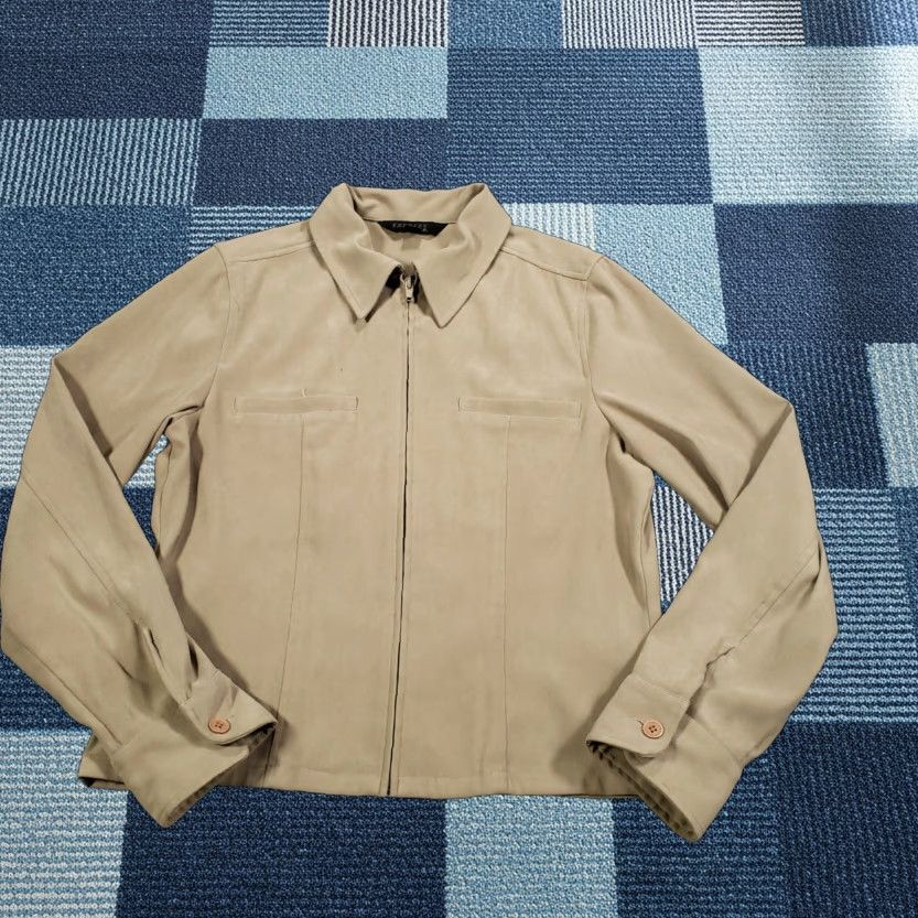 Express Express Jacket Womens 7/8 Khaki Full Zip Stretch Collared Long Sleeve Faux Suede Beige XS-XL Solid Zipper Casual Size M / US 6-8 / IT 42-44 - 1 Thumbnail