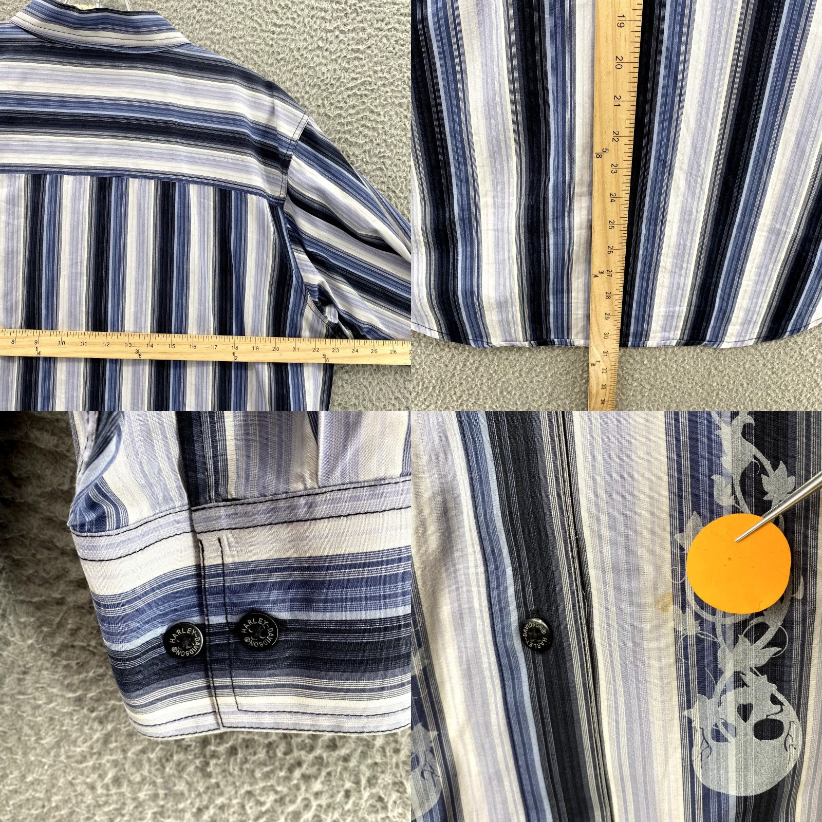 Harley Davidson Harley-Davidson Shirt Men Large Blue Striped Skull Moto Biker Rocker Grunge 90's Shirt Men Large Blue Striped Skull Moto Biker Roc Size US L / EU 52-54 / 3 - 8 Thumbnail