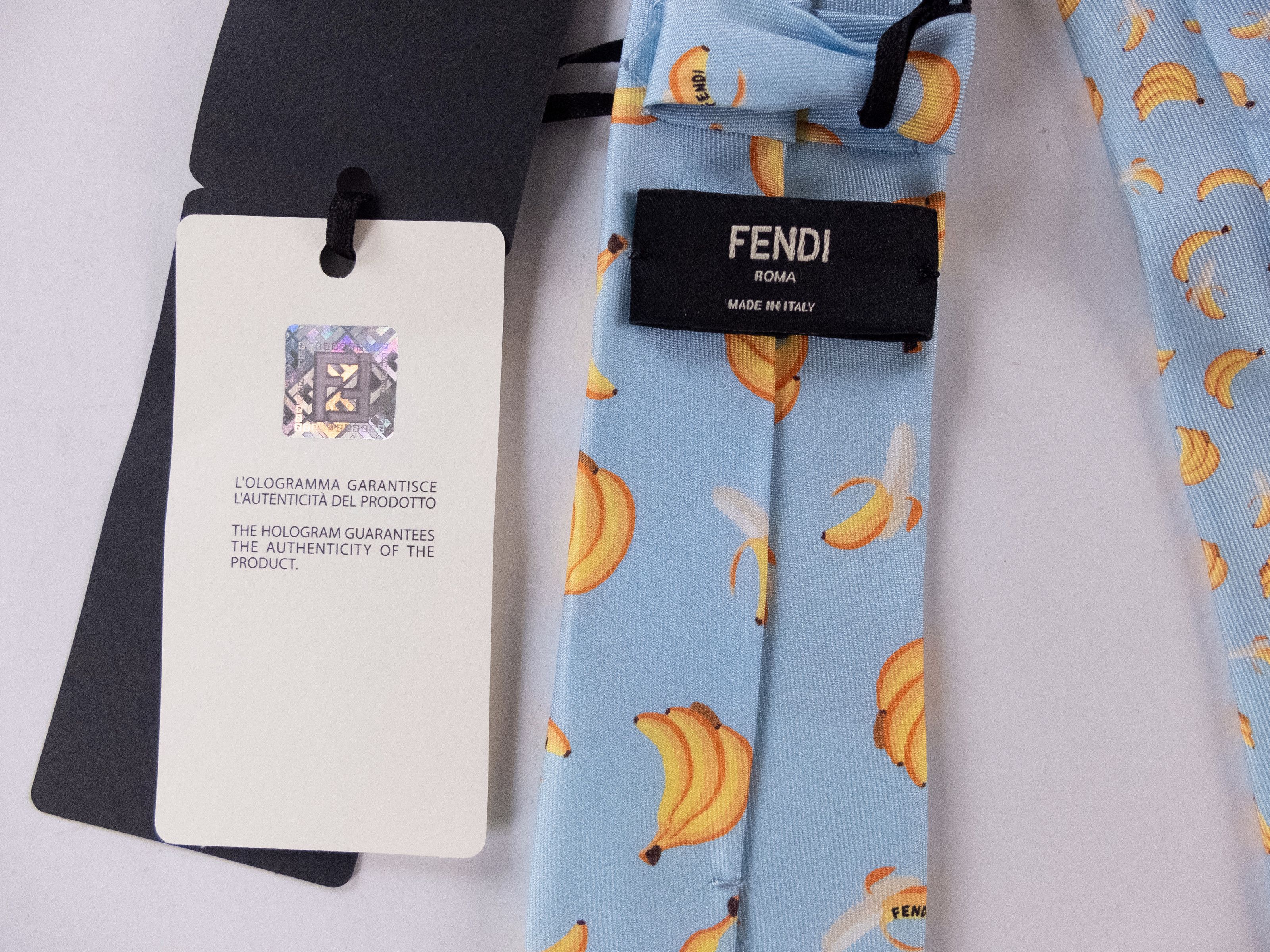 Fendi FENDI light blue & yellow banana print skinny silk tie NWT Size ONE SIZE - 3 Thumbnail