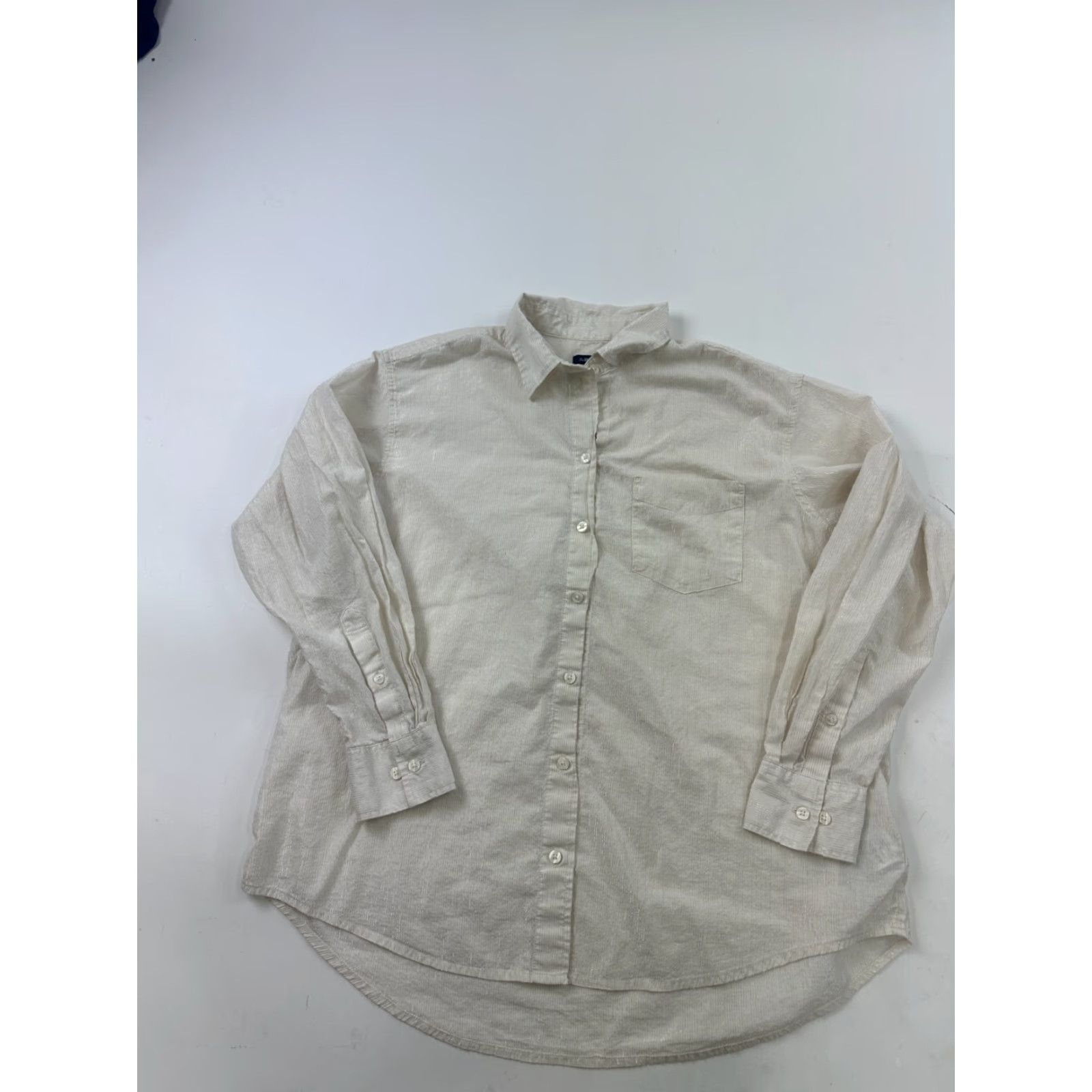 Gap Gap Shirt Womens Medium Beige Metallic The Big Long Sleeve Collared Button Down Size M / US 6-8 / IT 42-44 - 2 Thumbnail