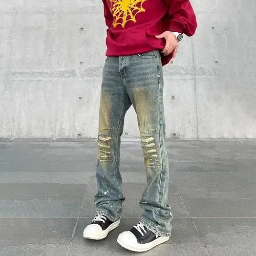 Japanese Brand Skinny Jeans Men Streetwear Autumn Y2k Ripped Denim Size US 32 / EU 48 - 2 Thumbnail
