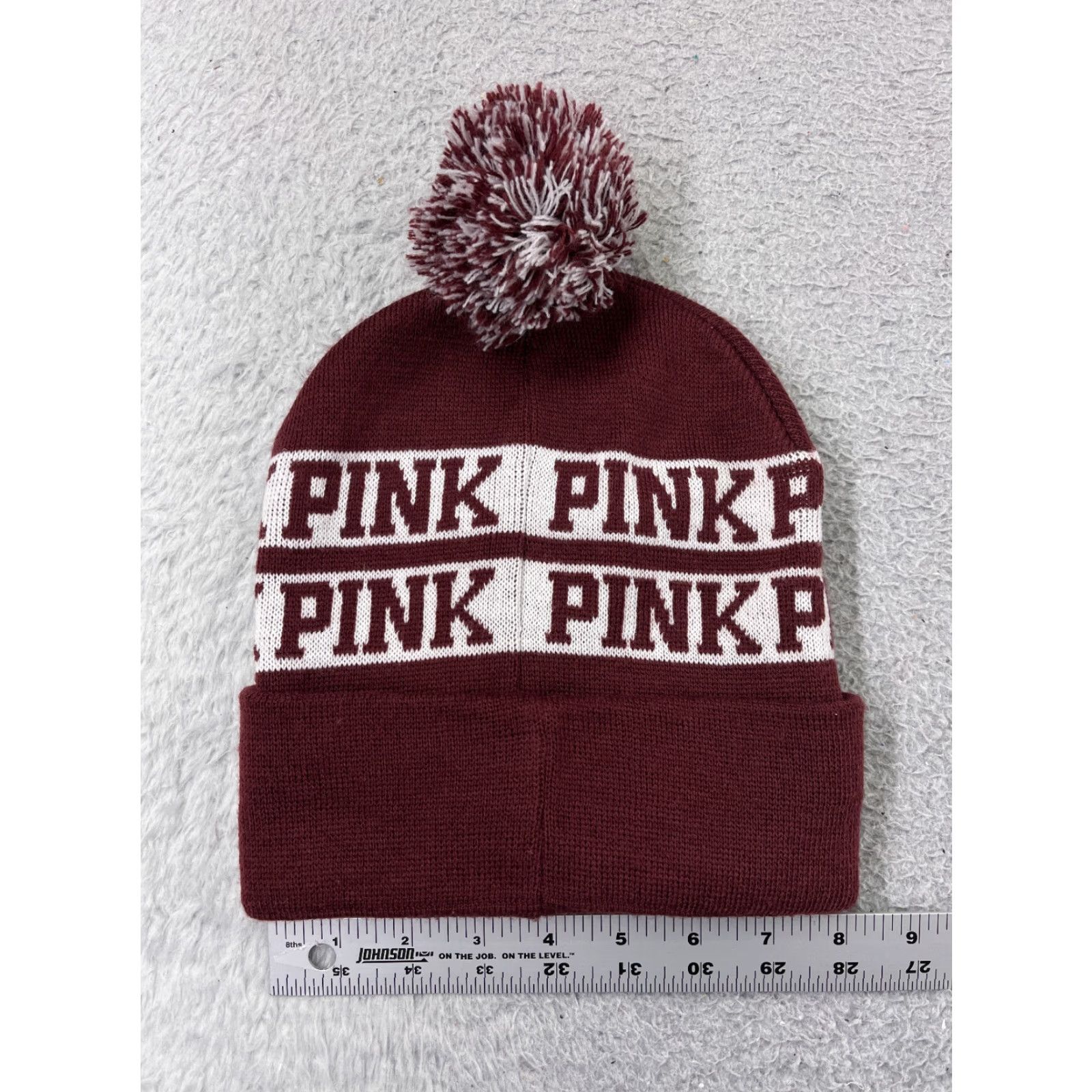 Victoria's Secret Victoria's Secret Beanie Toque Adult One Size Burgundy White Pom Acrylic Size ONE SIZE - 4 Thumbnail