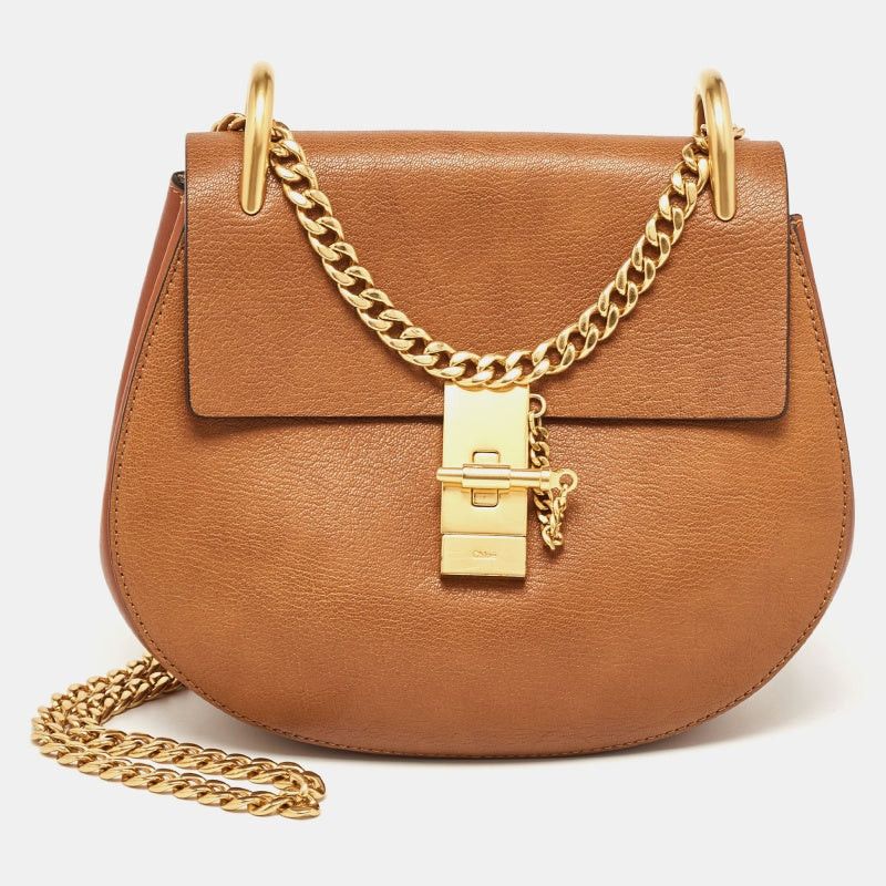 image of Chloe Brown Leather Medium Drew Shoulder Bag, Women's