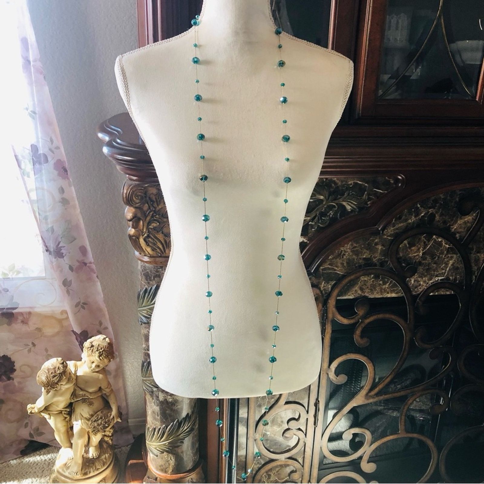 Vintage Vintage 90s peacock blue faceted glass crystal necklace Size ONE SIZE - 2 Thumbnail
