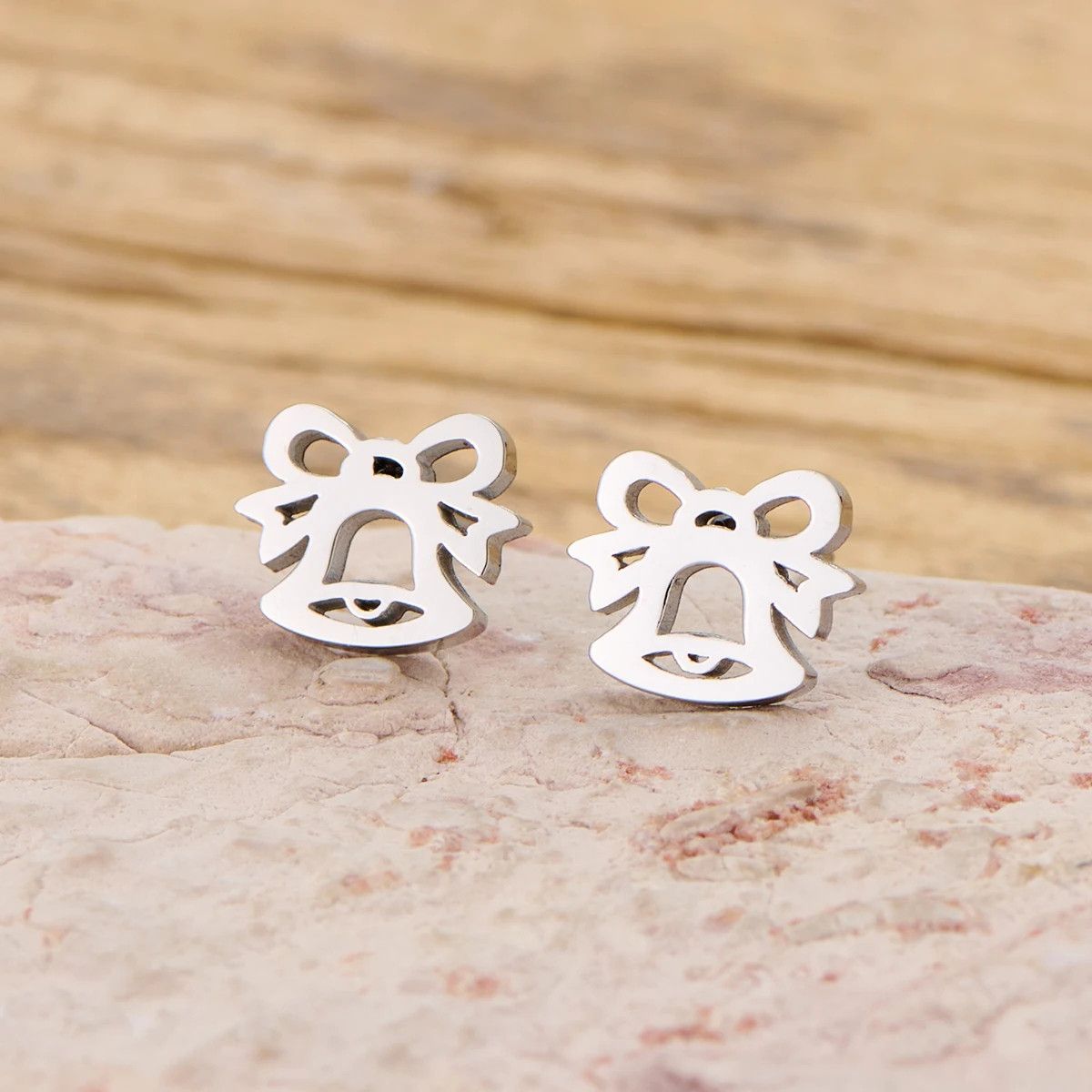 Jewelry Christmas Bow Bell Mini Stud Earrings Charm Earring Gift Size ONE SIZE - 1 Preview