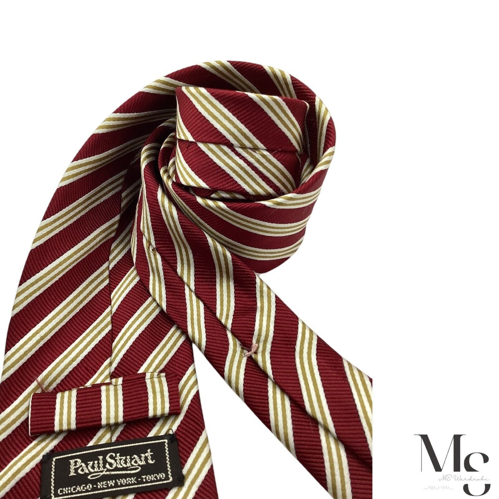 Paul Stuart PAUL STUART XL Red Striped Silk Tie Made In Italy W:3.5" EX Size ONE SIZE - 4 Thumbnail