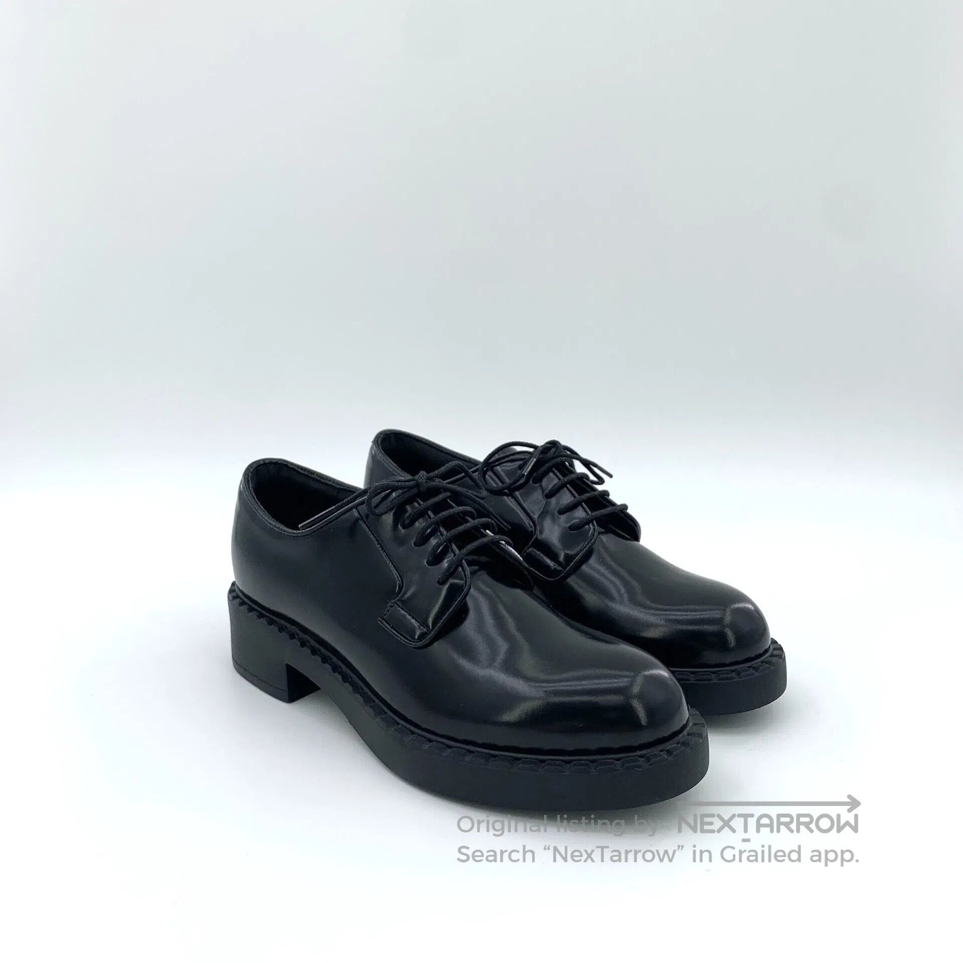 Prada Prada Black Leather Laced Casual Flat Loafers| Size US 4.5 / IT 34.5 - 2 Thumbnail