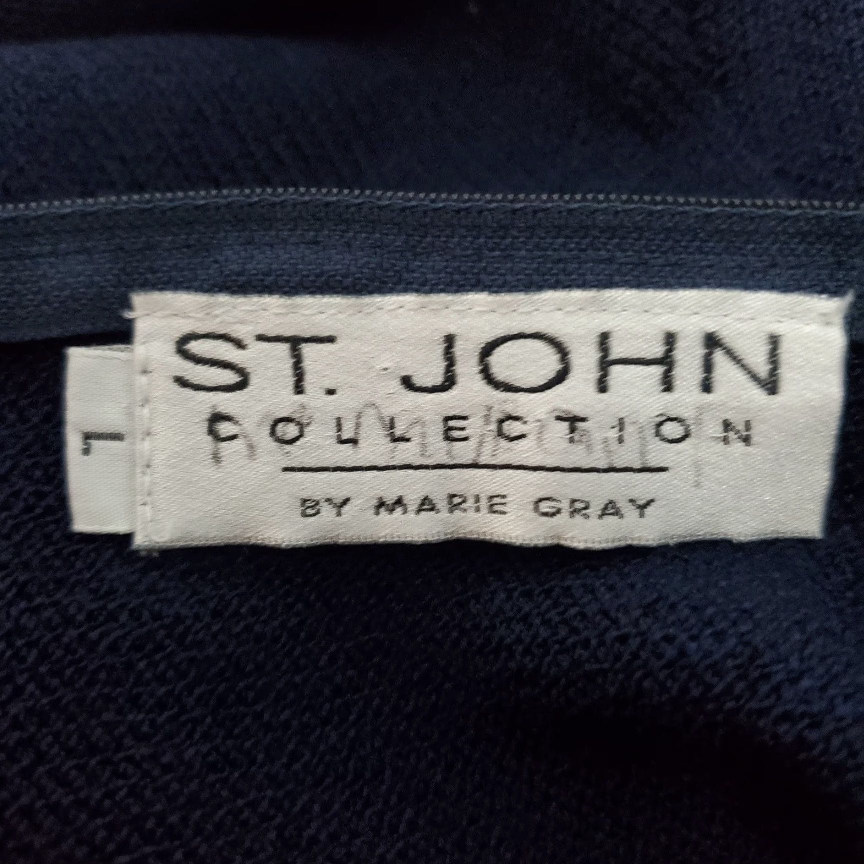 Vintage VINTAGE St John Collection Marie Gray Top Women L Navy Blue Santana Knit Back Zip Crew Neck Short Sleeve Size L / US 10 / IT 46 - 3 Thumbnail