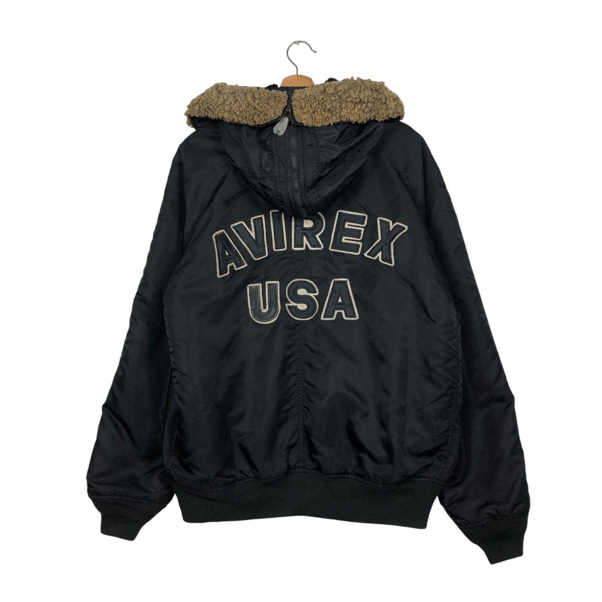 Avirex 🔥VINTAGE BOMBER JACKET AVIREX USA BIG LOGO MINK FUR HOODIE Size US L / EU 52-54 / 3 - 3 Thumbnail