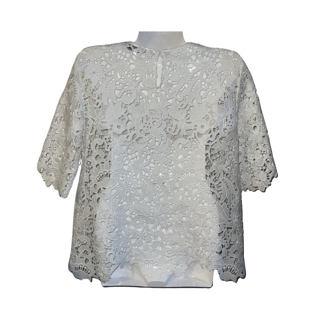 Zara White Floral Lace Crochet Short Sleeve Blouse Boho Romantic Size XS / US 0-2 / IT 36-38 - 2 Thumbnail