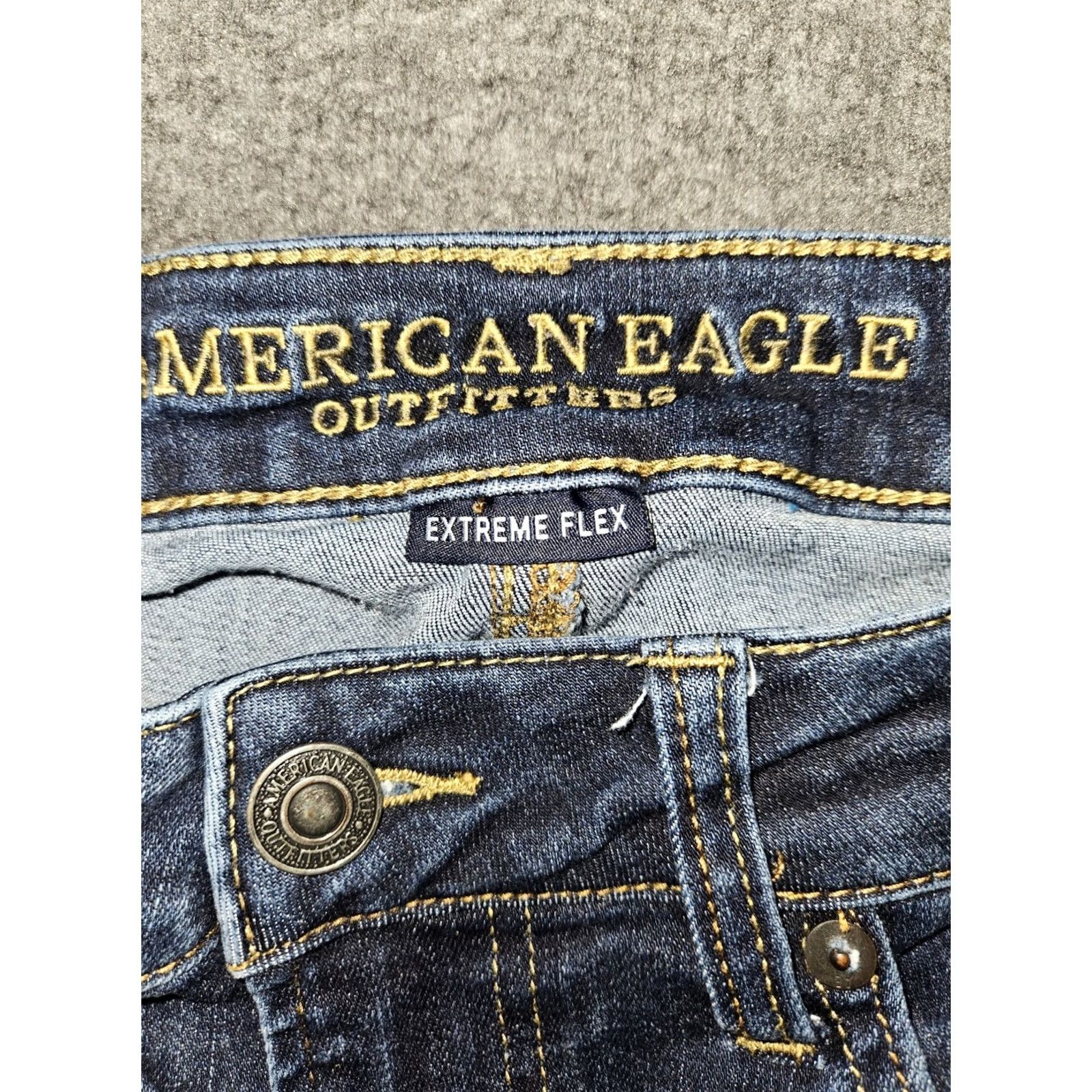 American Eagle Outfitters American Eagle Outfitters Jeans Men's 30x34 Skinny Blue Distressed Slim Low Rise Stretch Pockets Logo Button Zipper Denim N/A Size US 30 / EU 46 - 2 Thumbnail