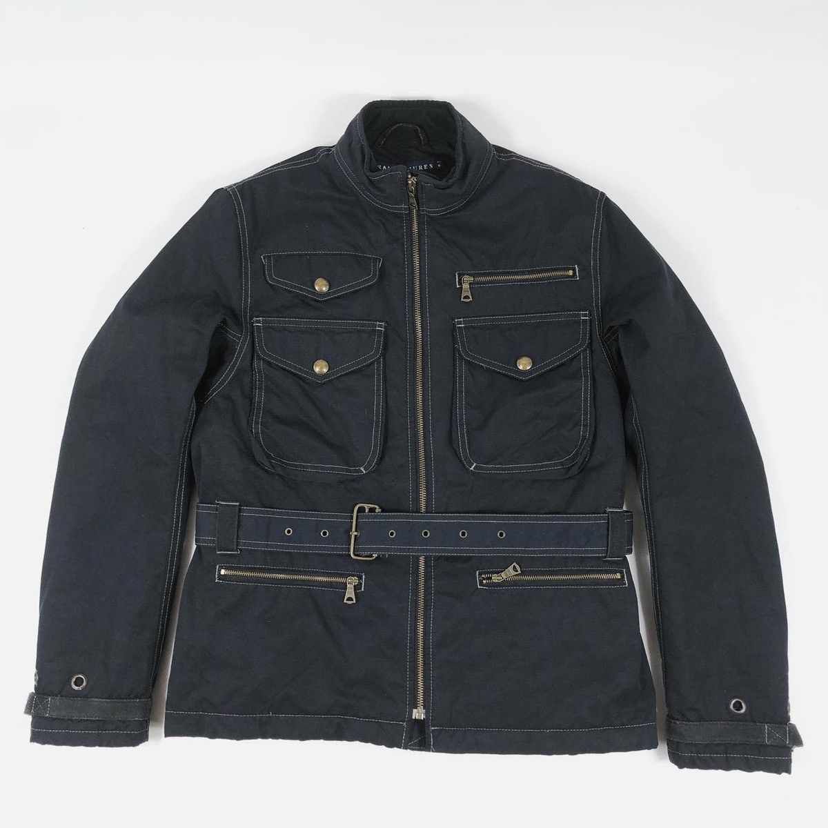 RRL Ralph Lauren × Ralph Lauren × Ralph Lauren Purple Label Rare POLO Cargo Multi Pockets Utility Belted Coat Motorcycle Jacket Bomber Size M / US 6-8 / IT 42-44 - 8 Thumbnail