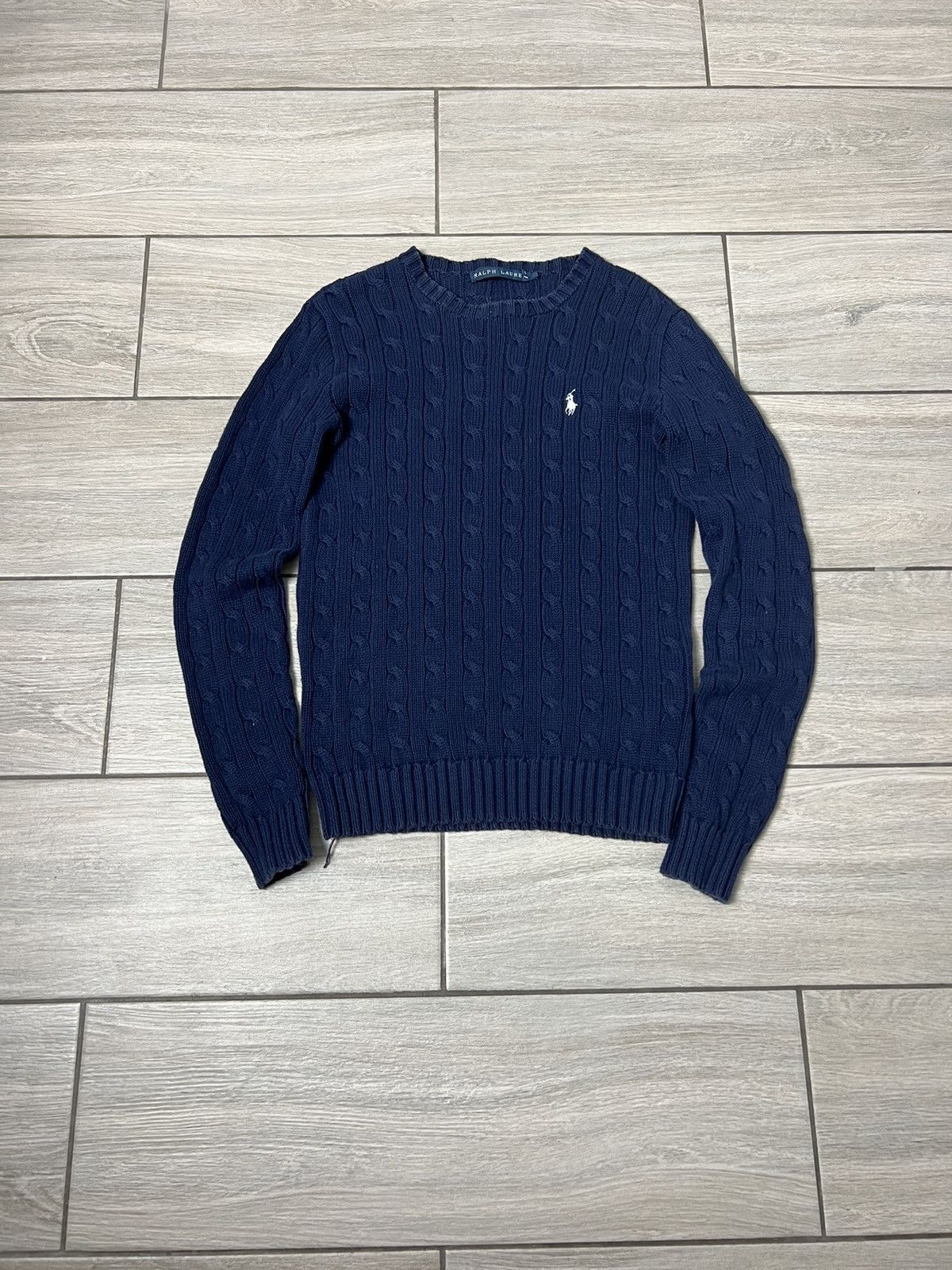 トップス Y2K 90s RALPH LAUREN WOOL NATIVE KNIT Vintage Polo Ralph Lauren Sweater Cable Knit 90s Y2K Blue