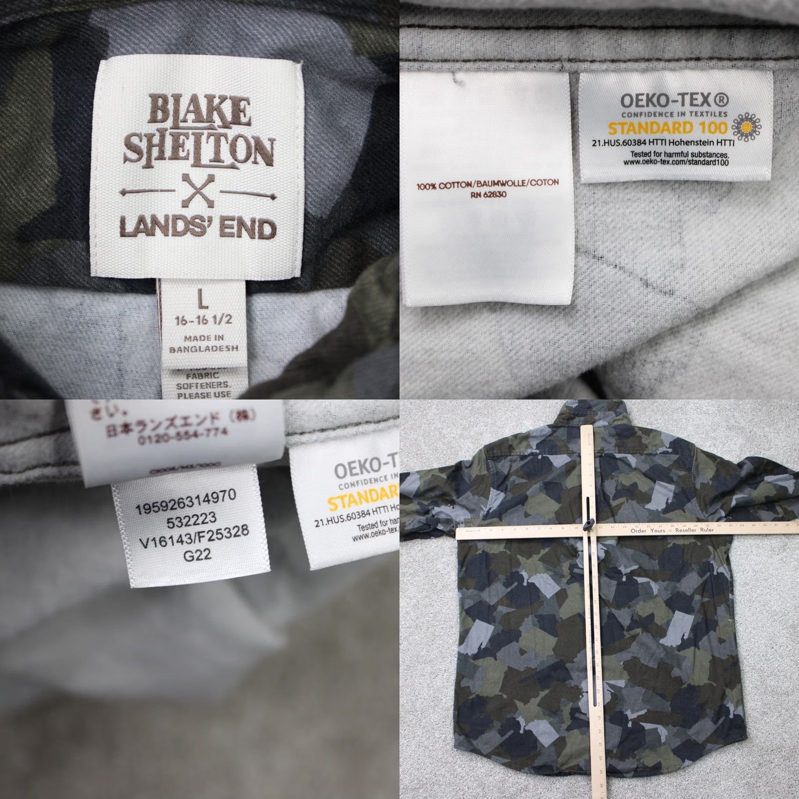 Lands' End Blake Shelton x Lands End Camo Shirt Mens Large 16-16.5 Green/Gray L/S Button-Up Shirt Size US L / EU 52-54 / 3 - 8 Thumbnail