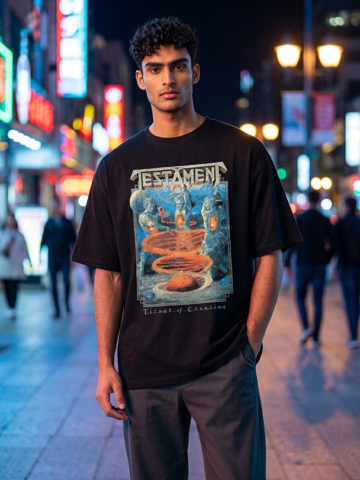 Next Level Apparel Next Level Apparel Black Band Graphic Tee with Blue and Orange Artwork Size US XXL / EU 58 / 5 - 1 Thumbnail