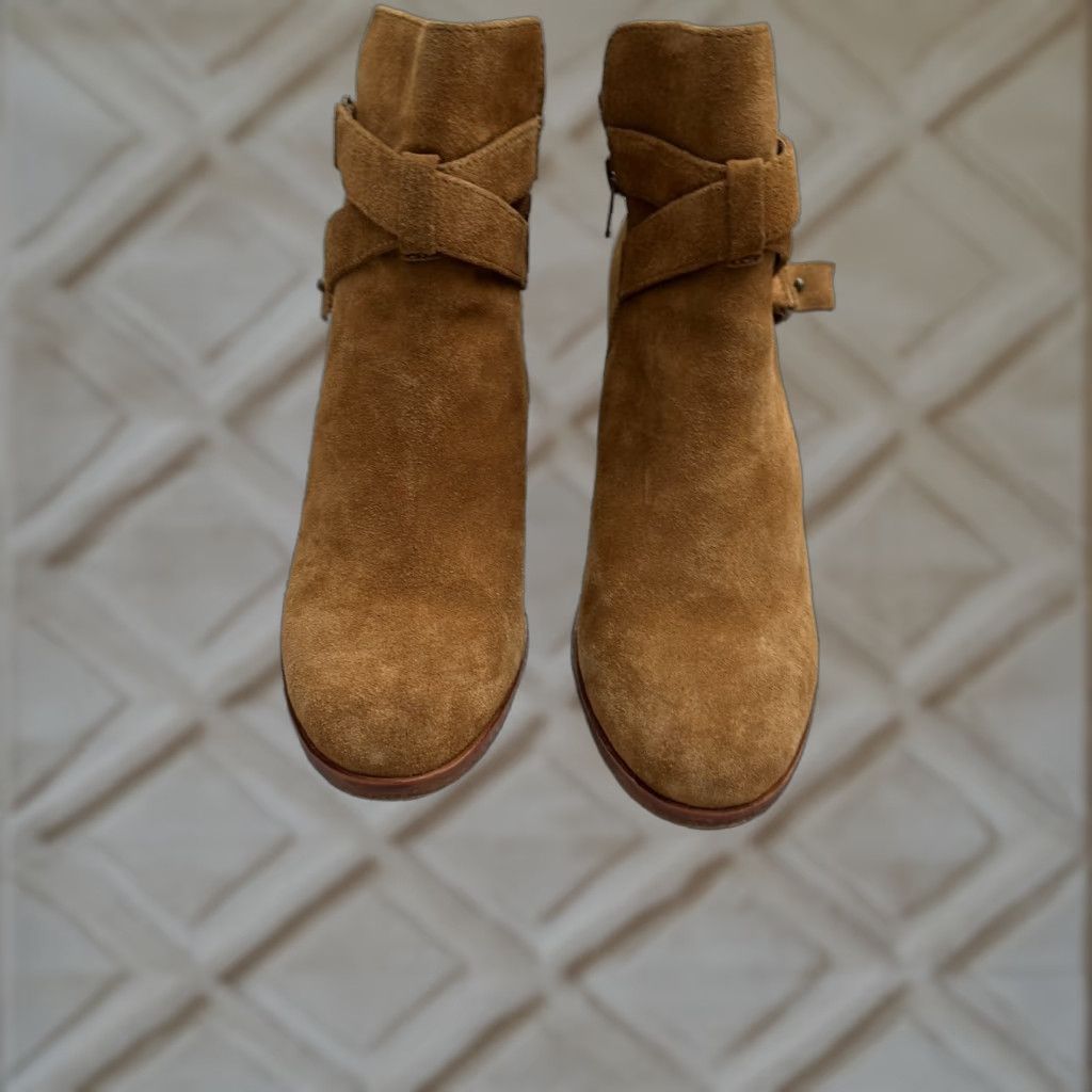 Vintage Gianni Bini Davis Suede Leather Ankle Boots Womens 7.5M Brown Cuban Wood Heels Size US 8 / IT 38 - 1 Thumbnail